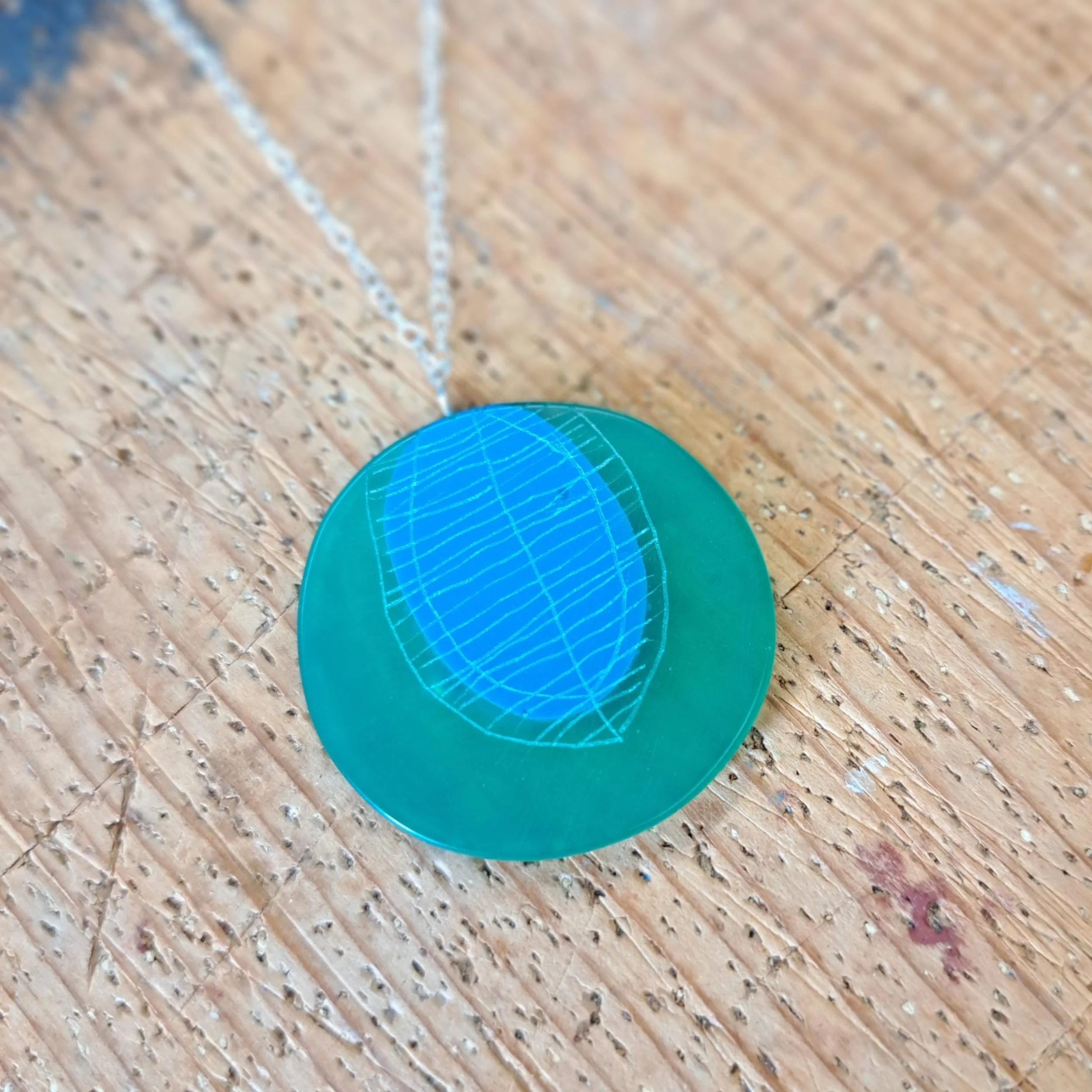 green and blue extra large round pendant
