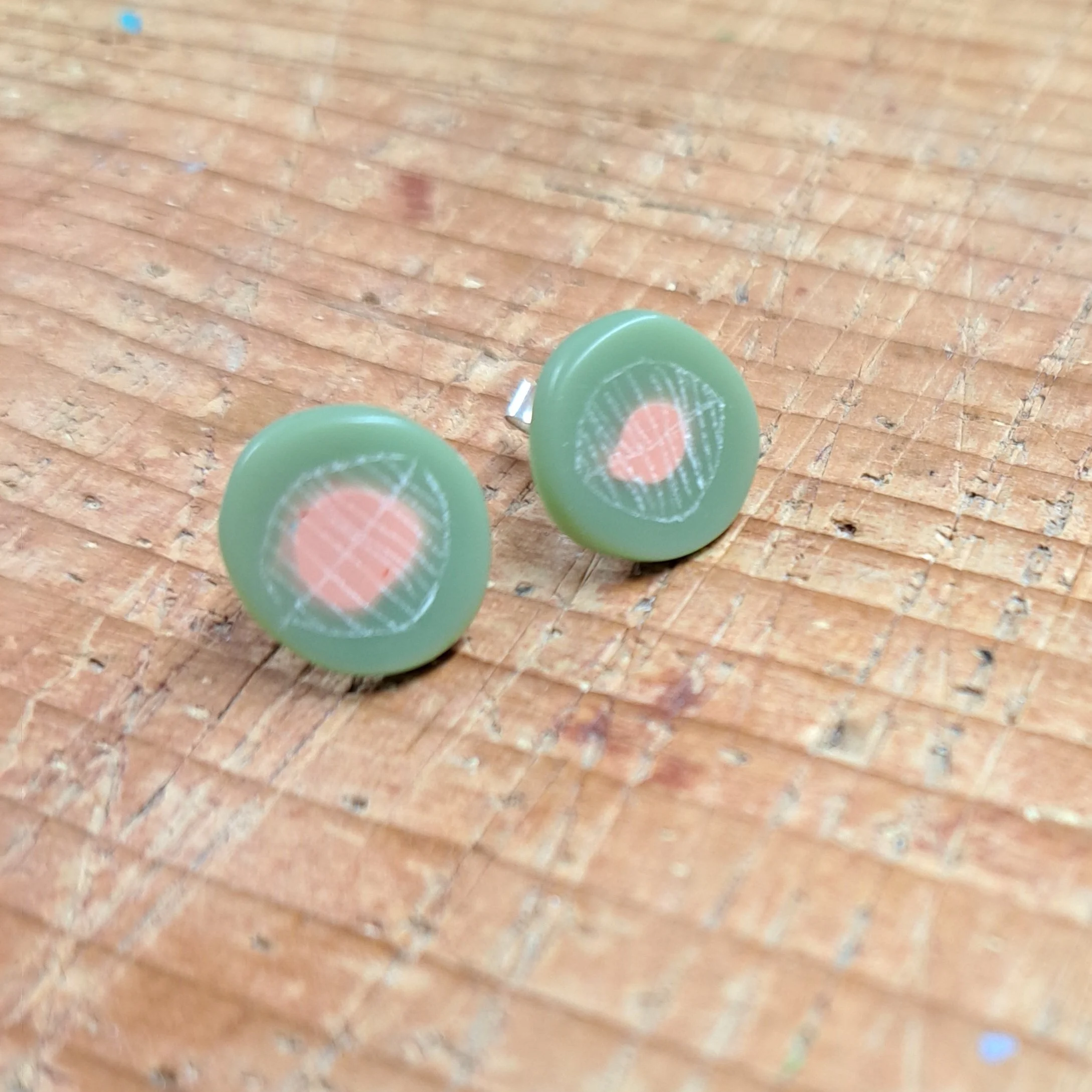 olive and pale pink mini round studs