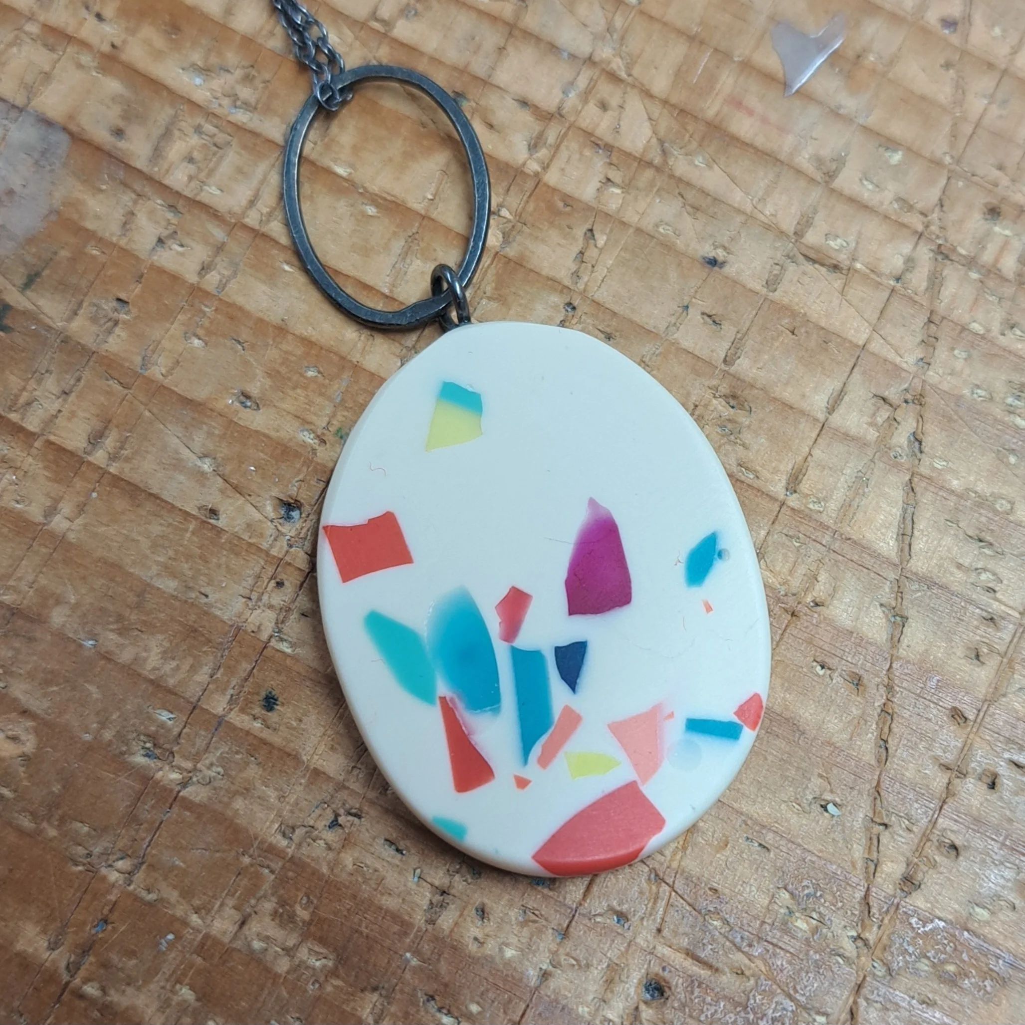rainbow brights speckle oval pendant with link