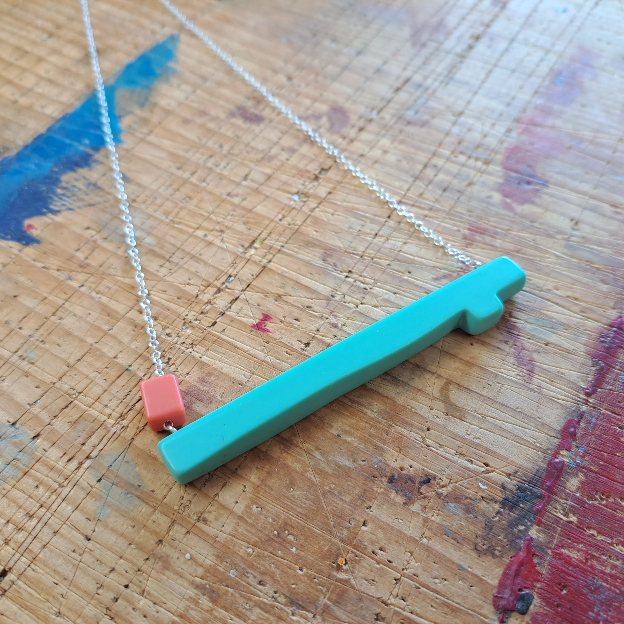 chunky twig necklace turquoise and coral