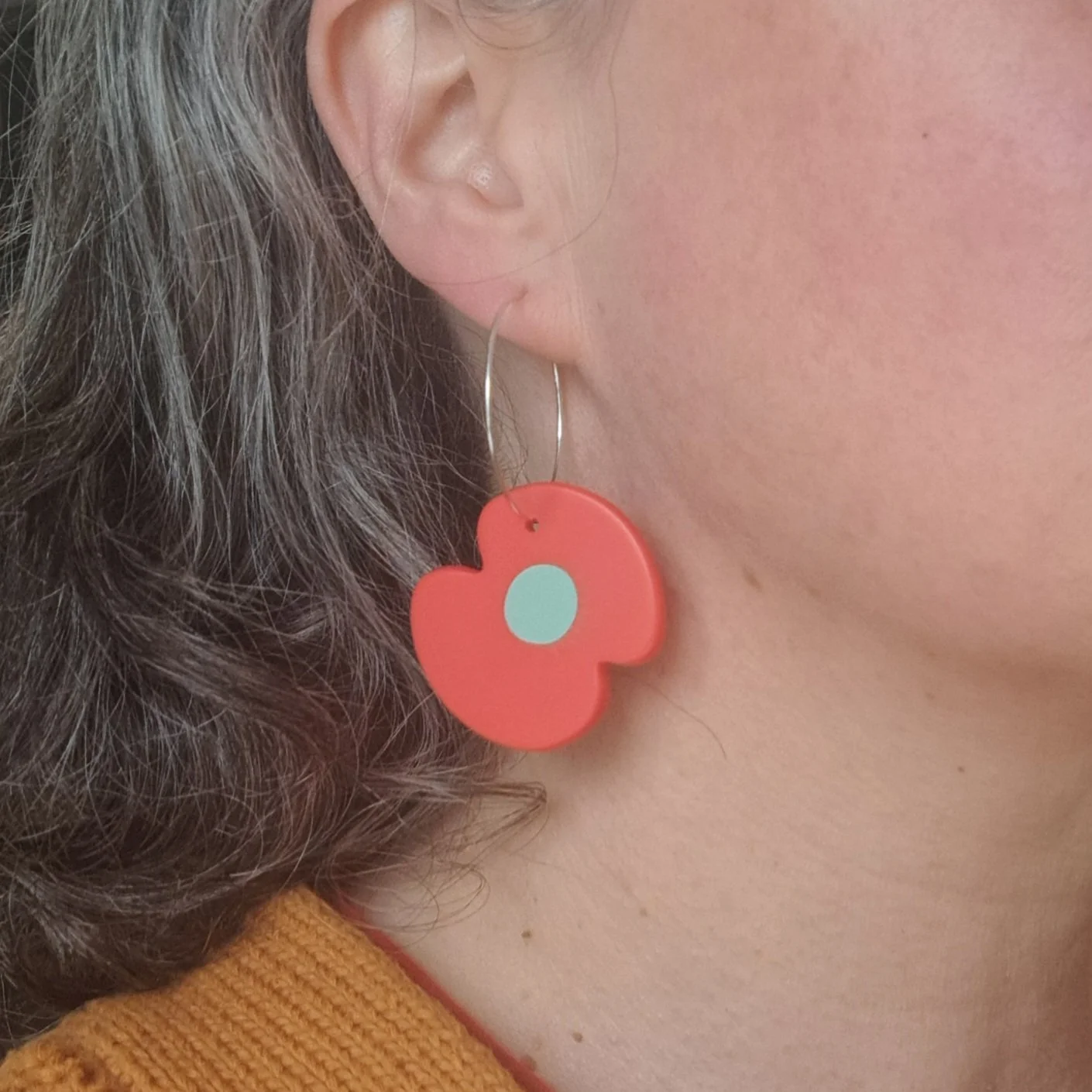 coral poppy hoop earrings