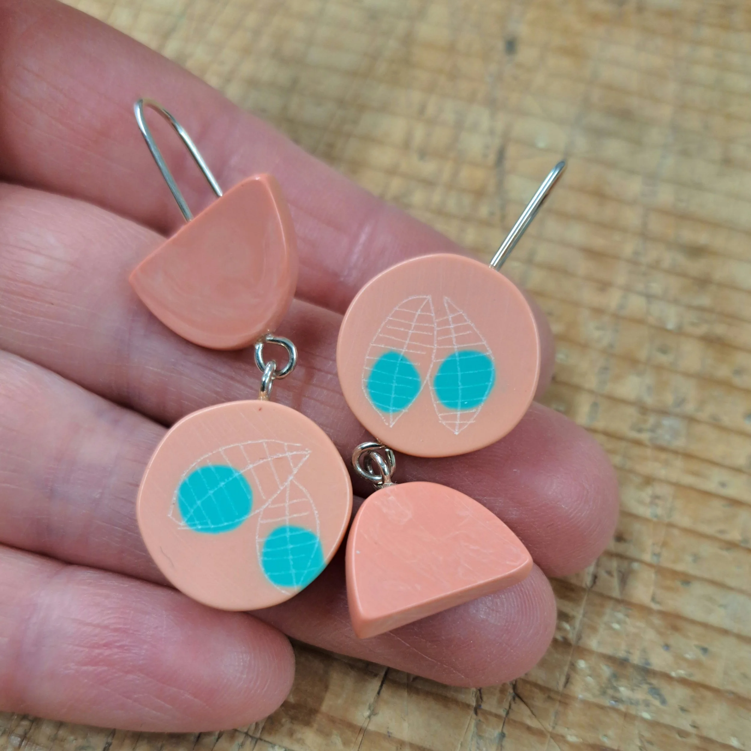earrings double drop hook mismatch pale pink aqua.jpg
