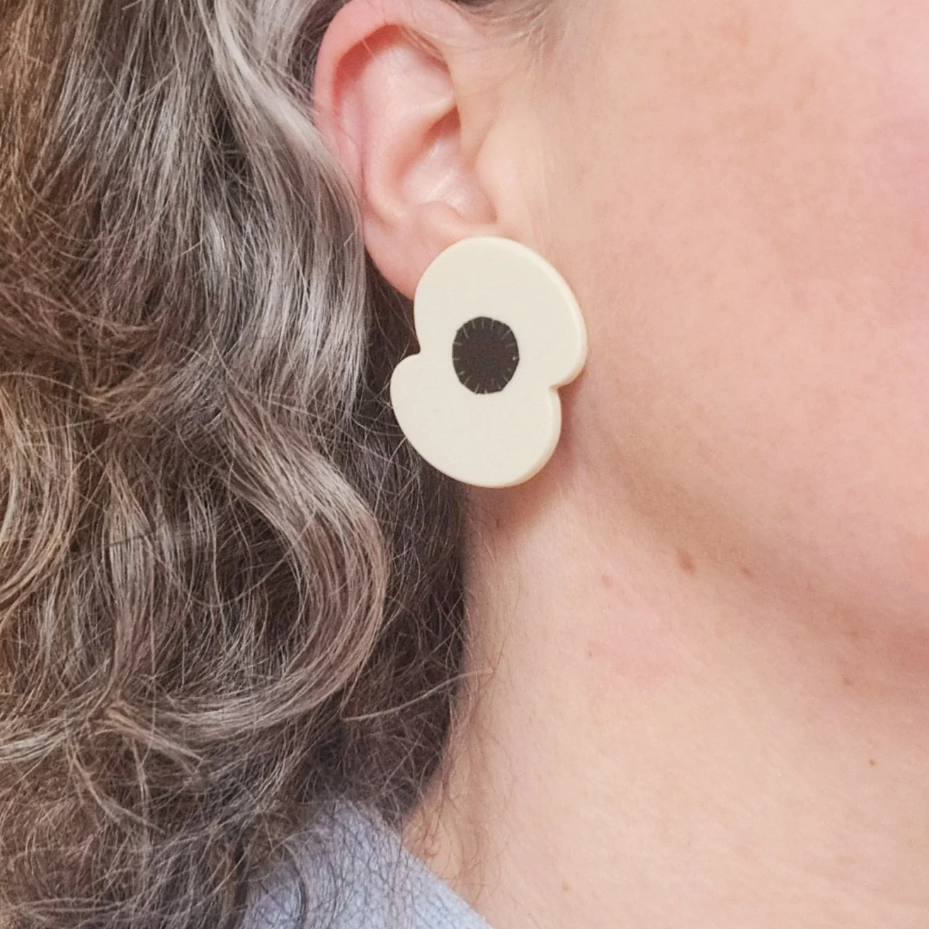 white poppy earrings