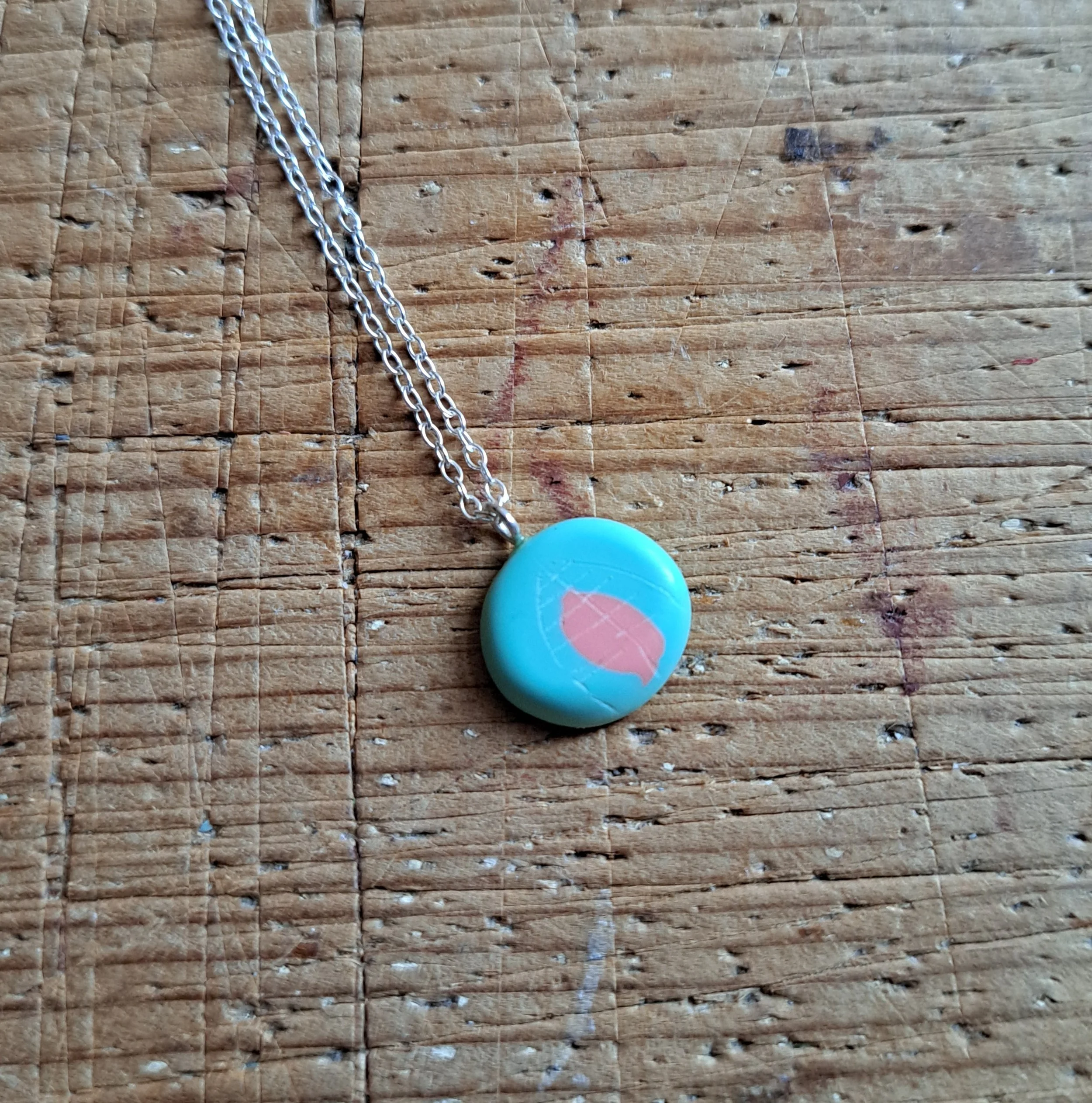turquoise and pink mini round pendant
