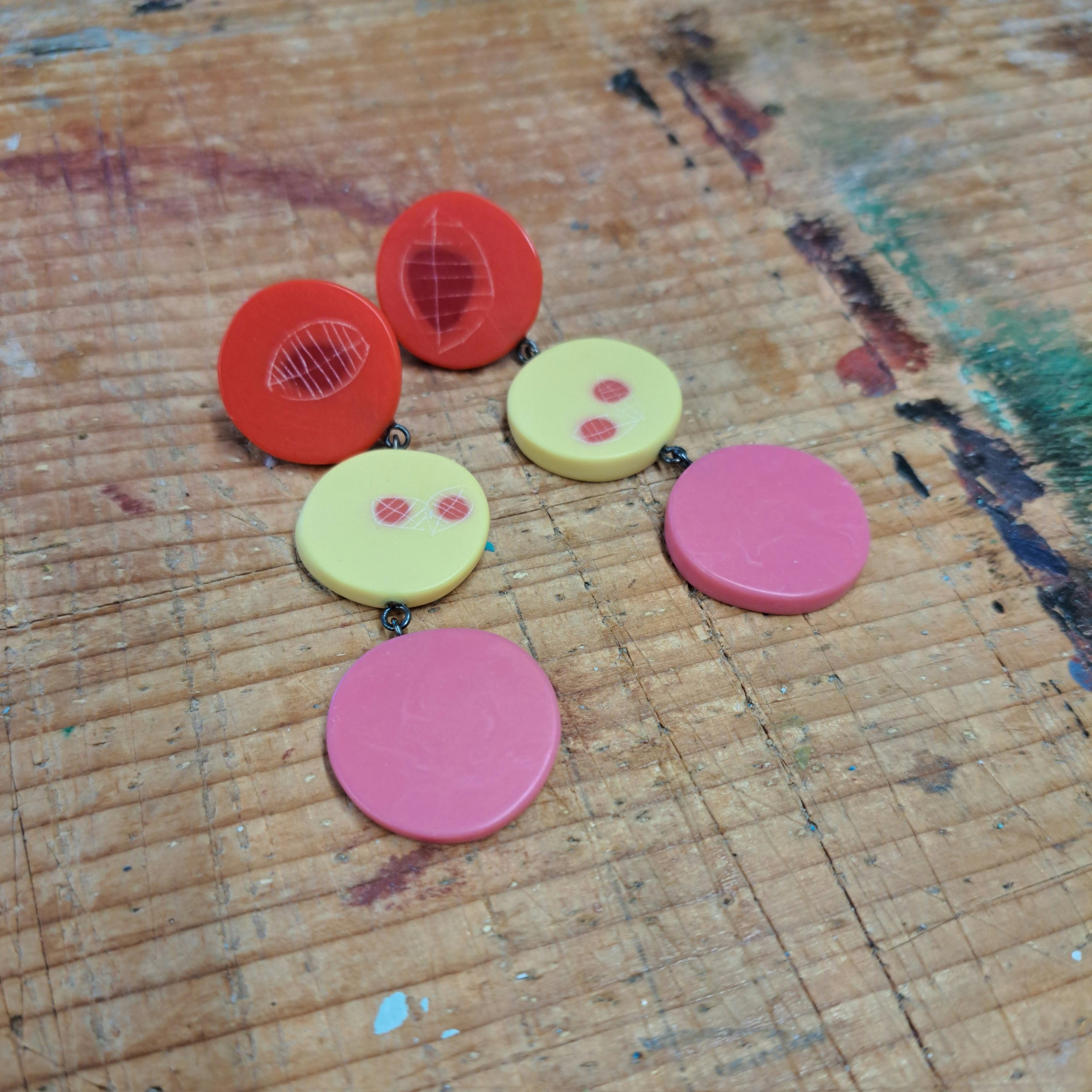 coral yellow and pink Triple Drop Studs