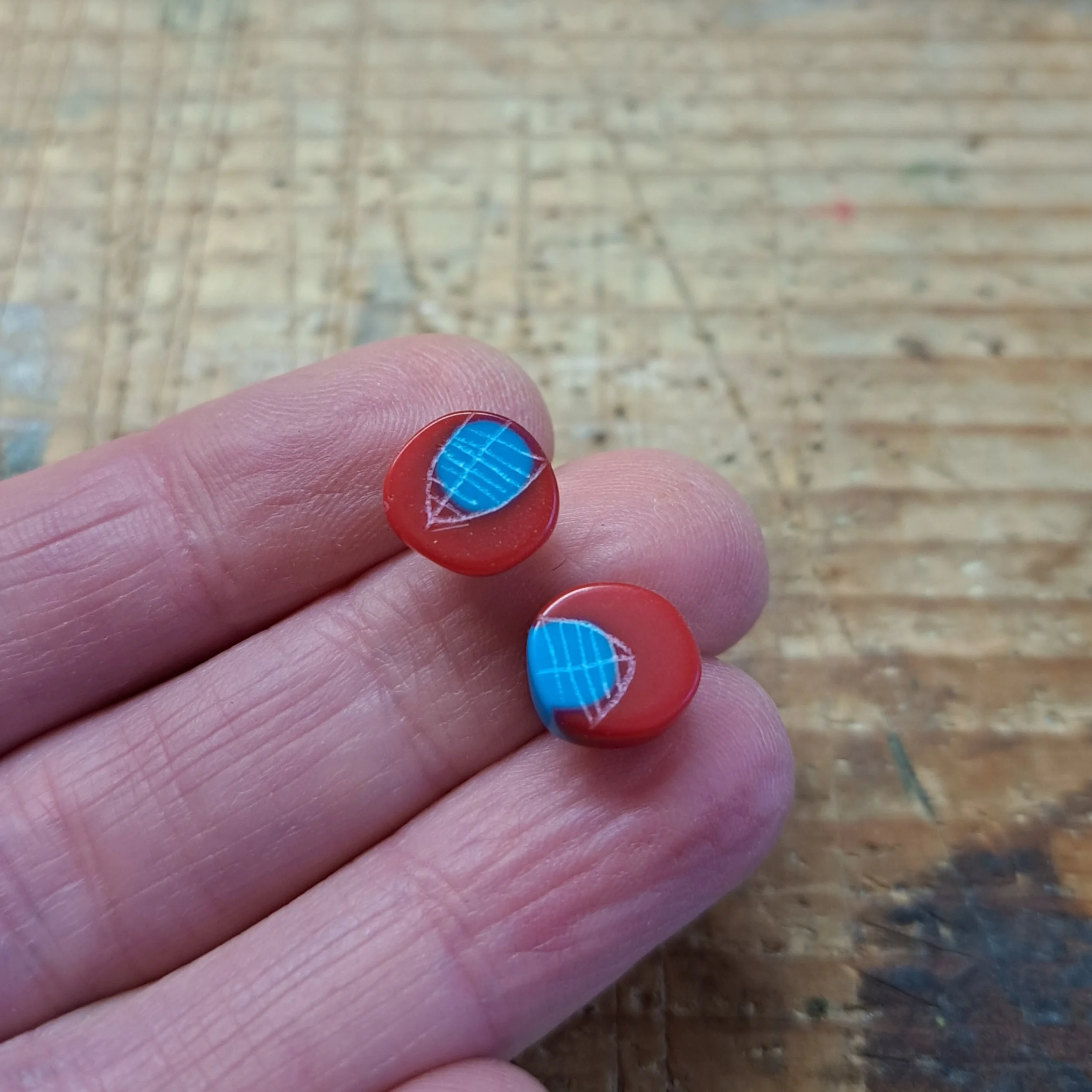tiny studs - red and blue