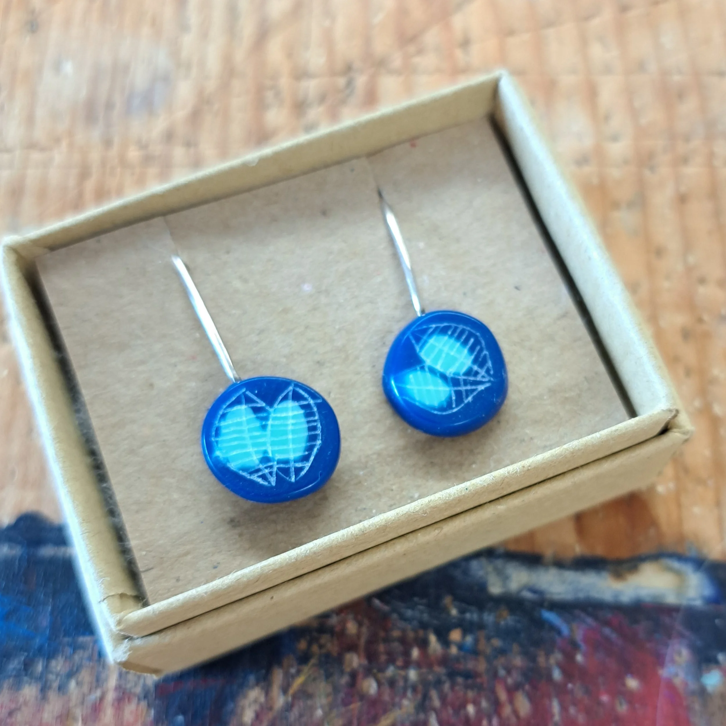 blue mini round drop earrings