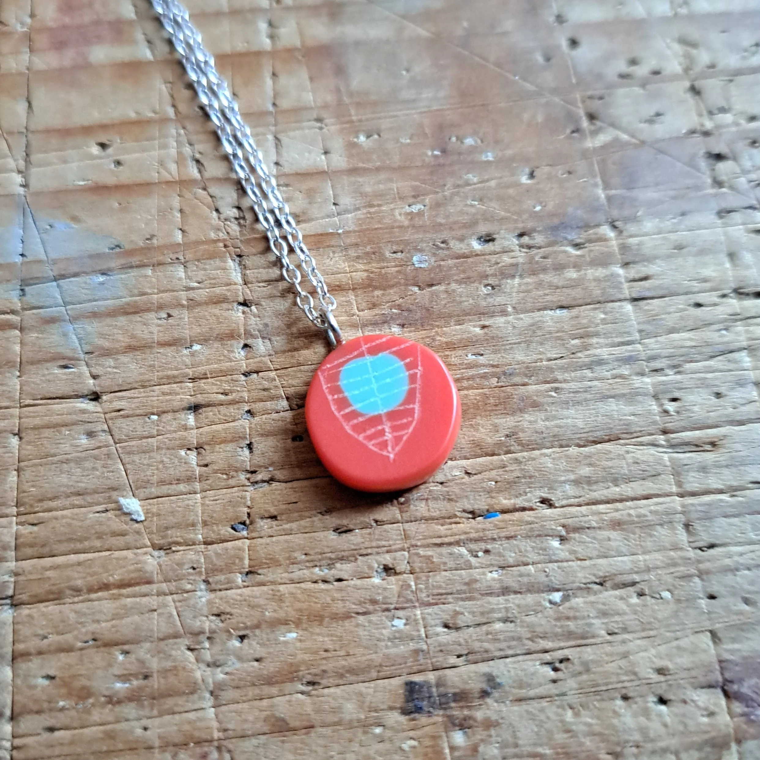 coral and turquoise mini round pendant