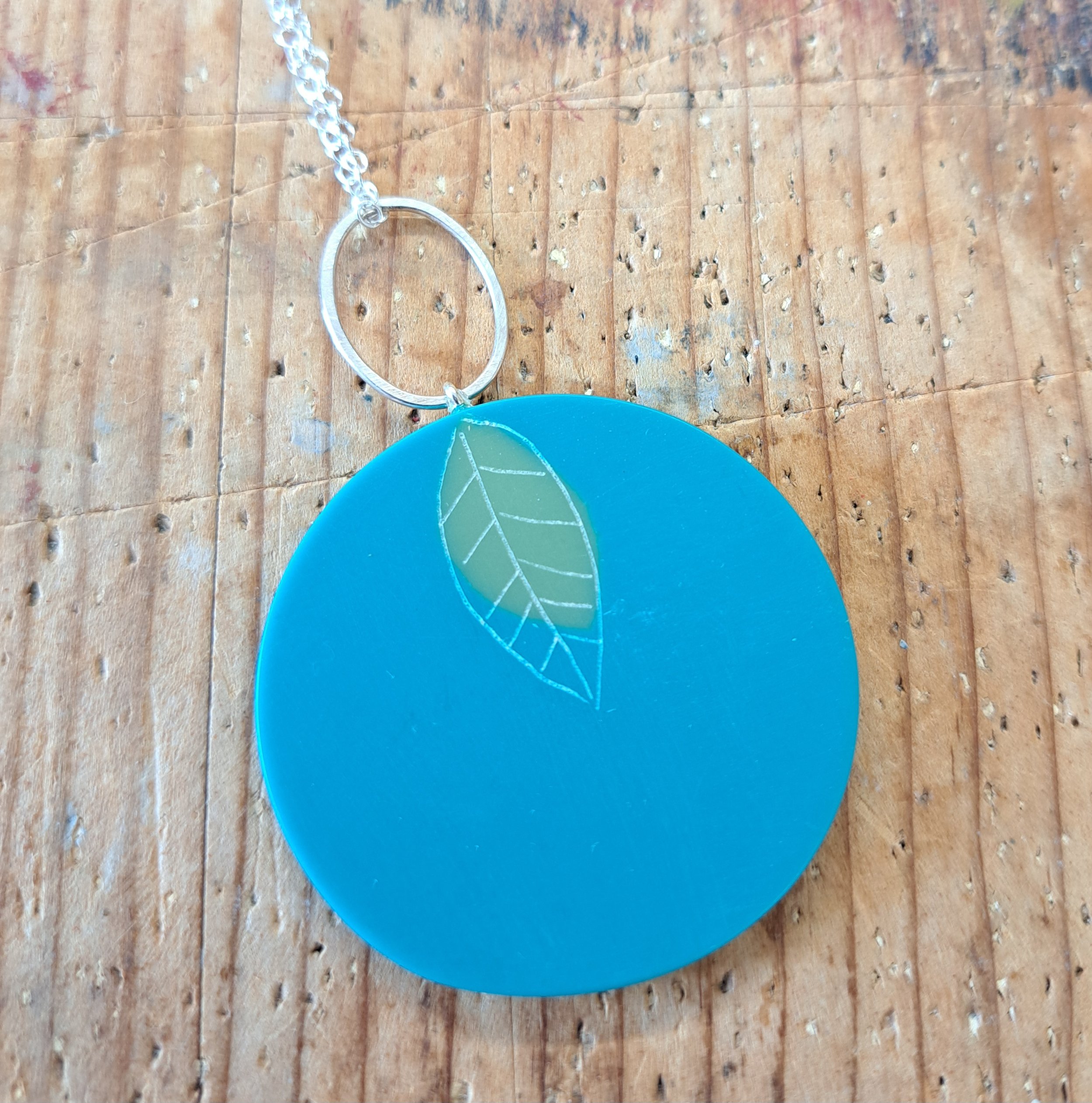 teal and olive extra large round pendant