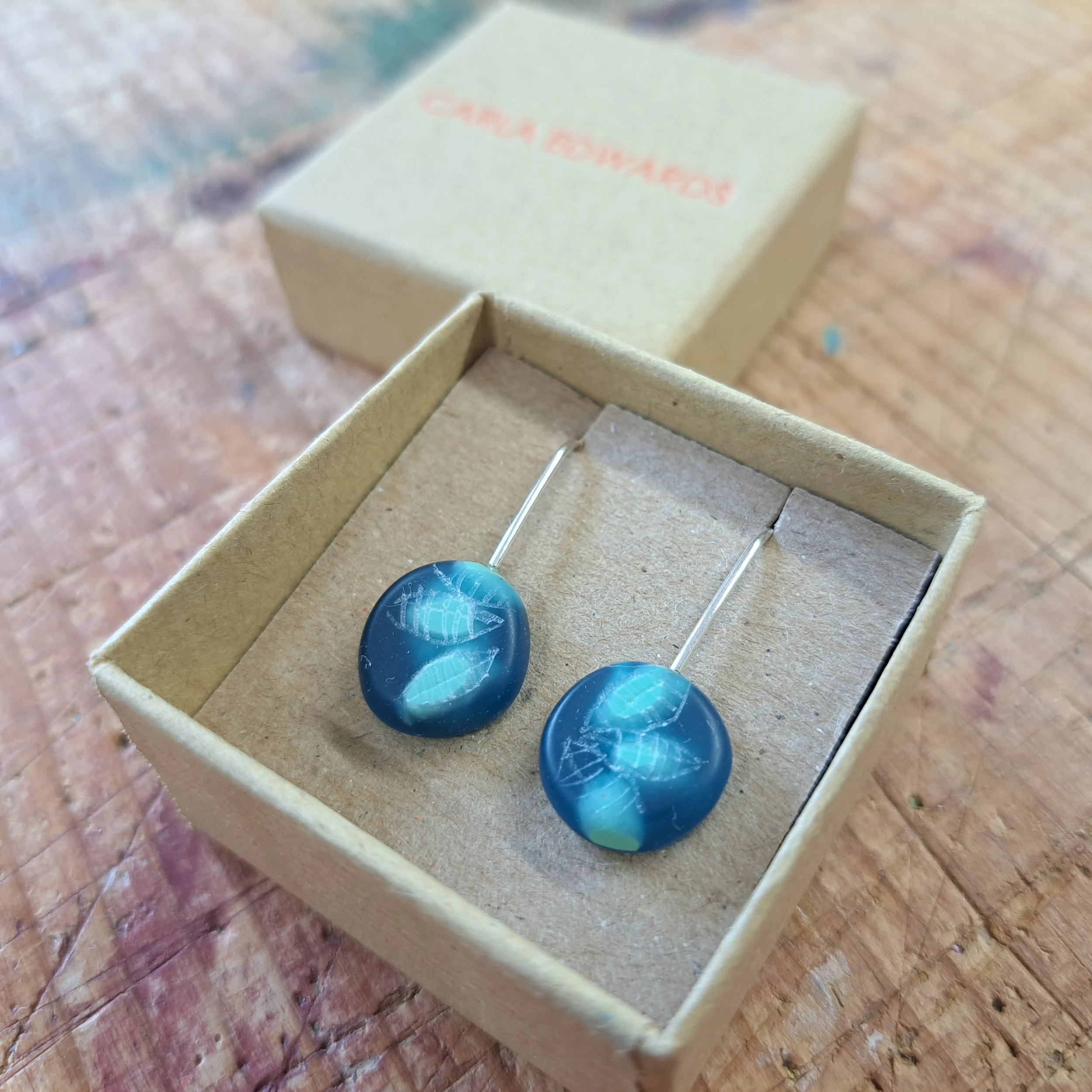 teal mini round drop earrings