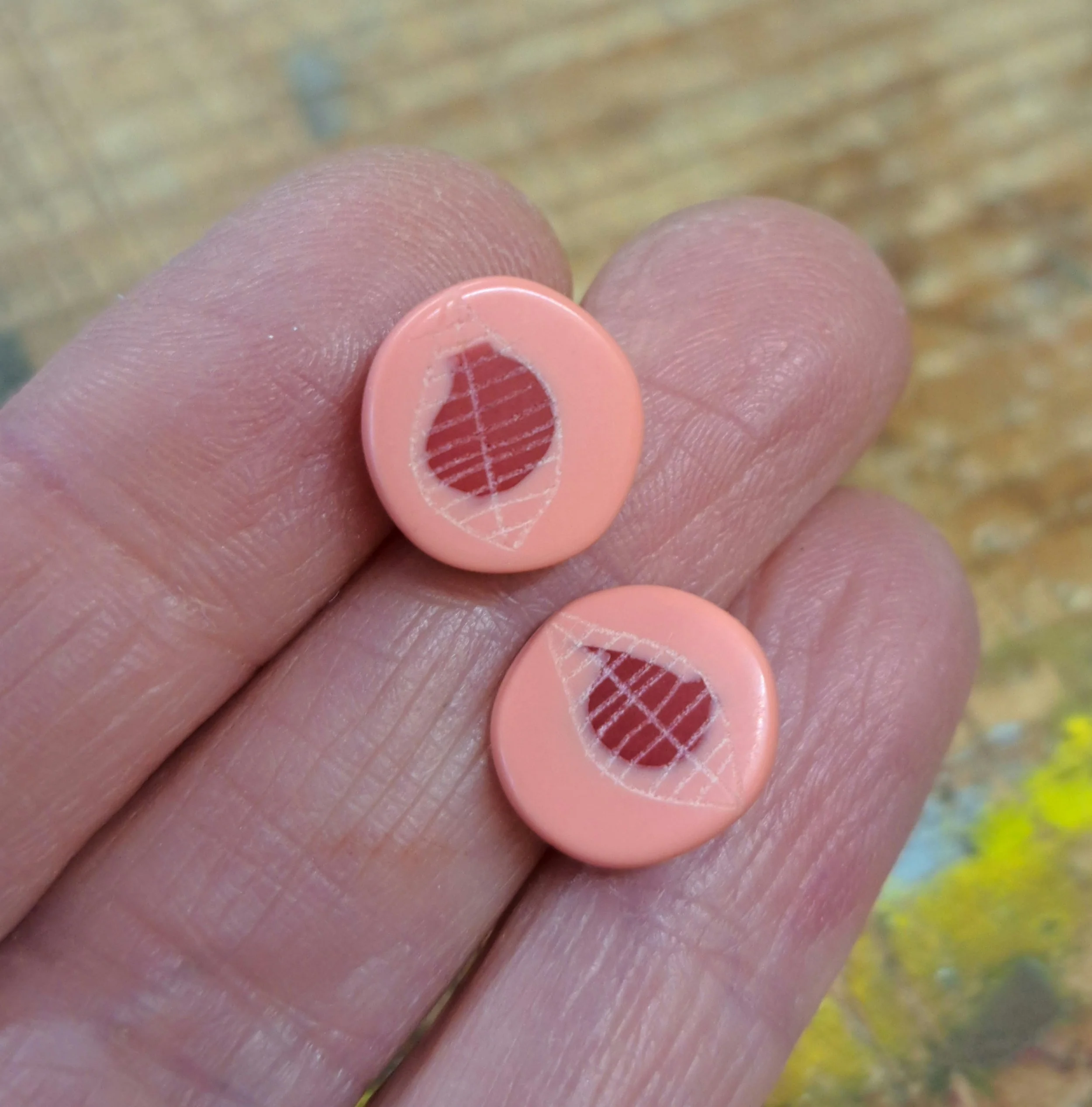 pale pink and red mini round studs