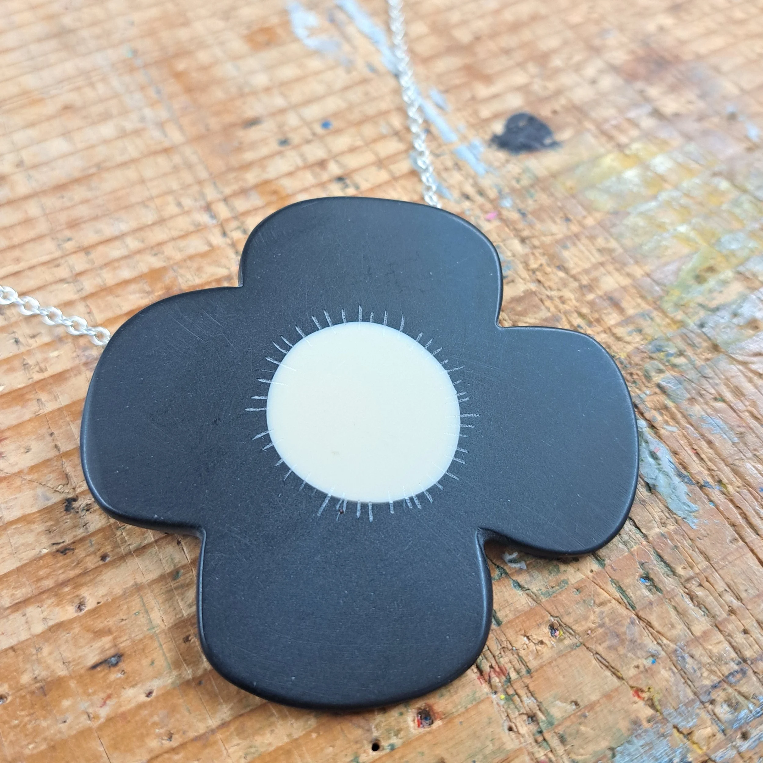 Black four petal Poppy Necklace