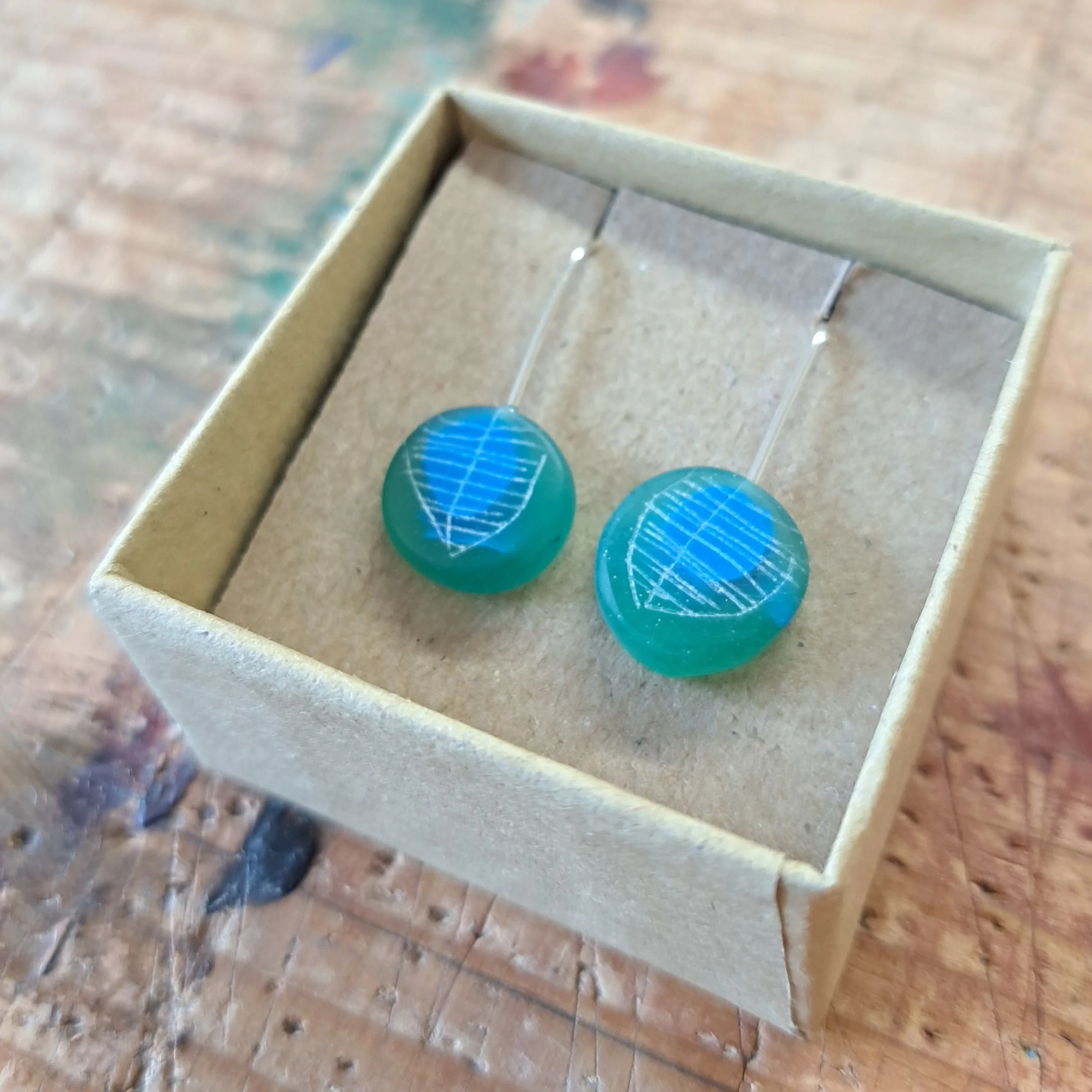 green and blue mini round drop earrings