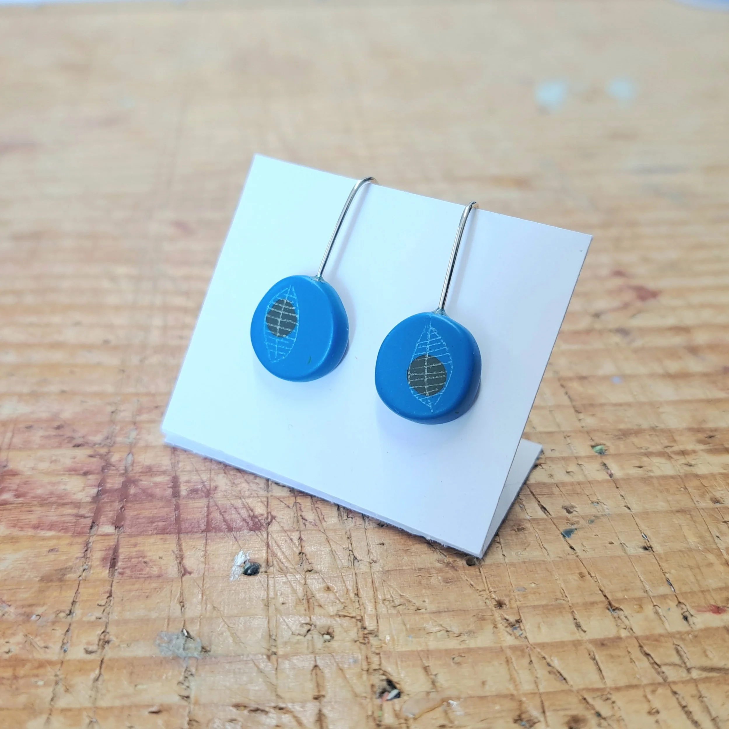 blue mini round drop earrings