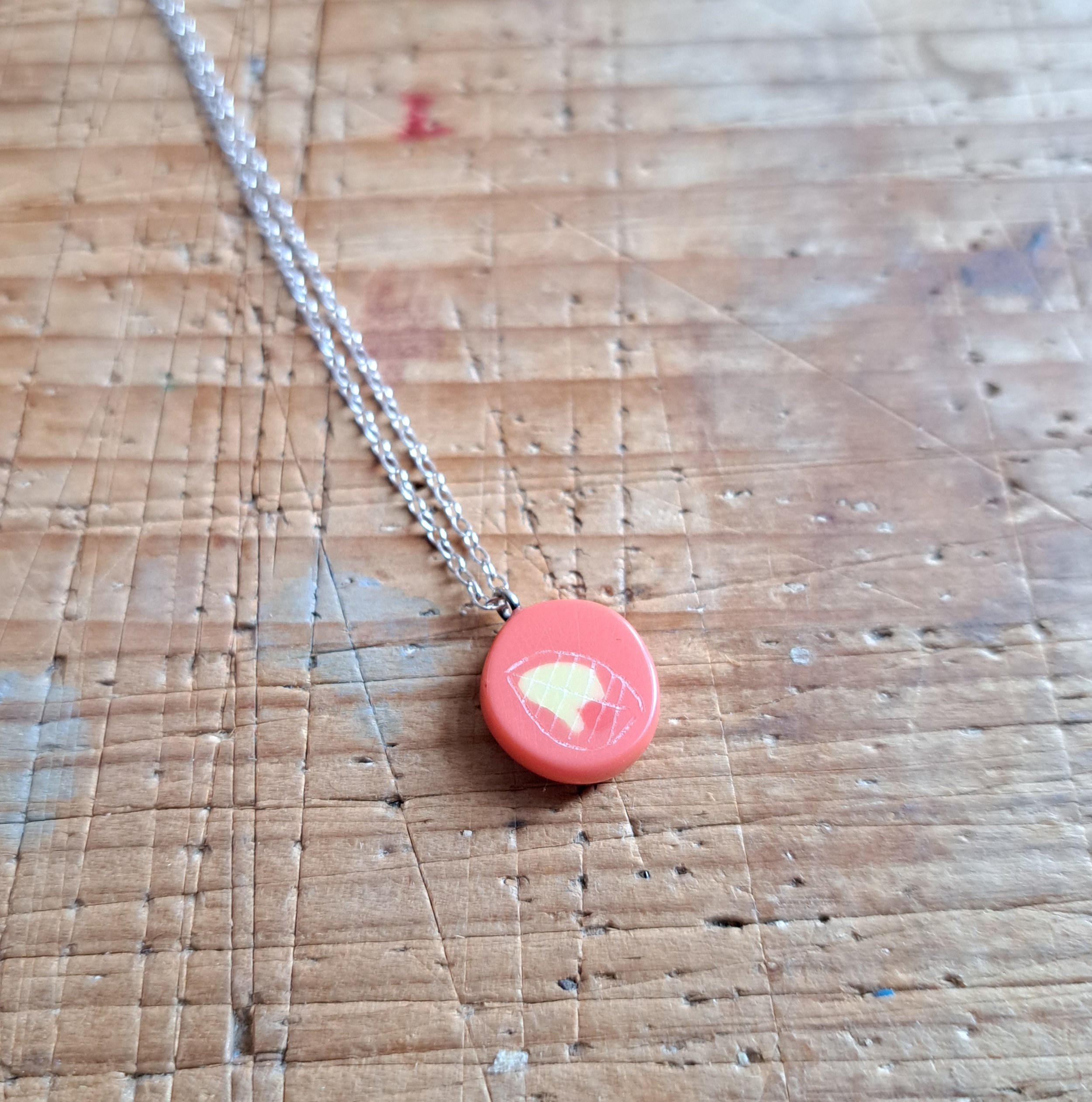 soft coral and yellow mini round pendant