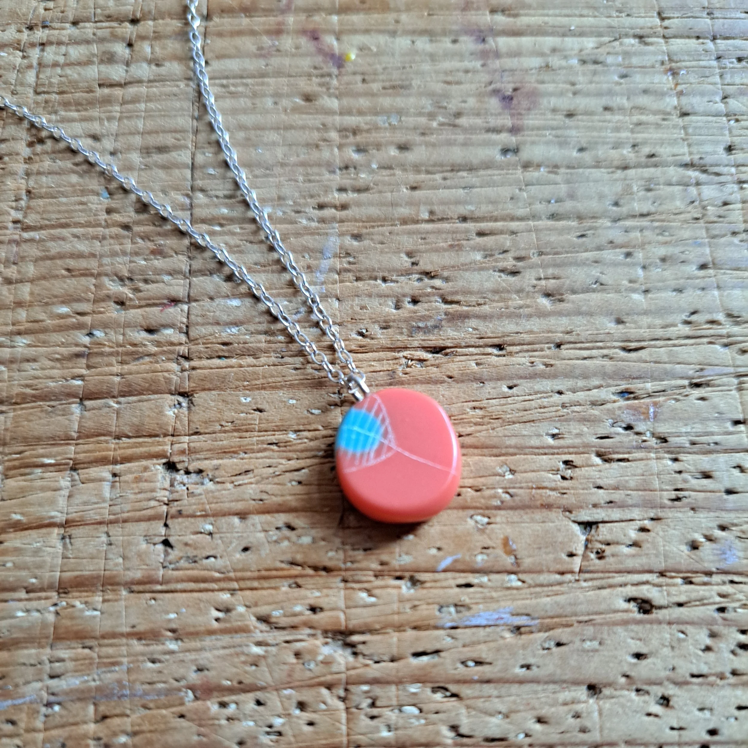 soft coral and turquoise mini round pendant