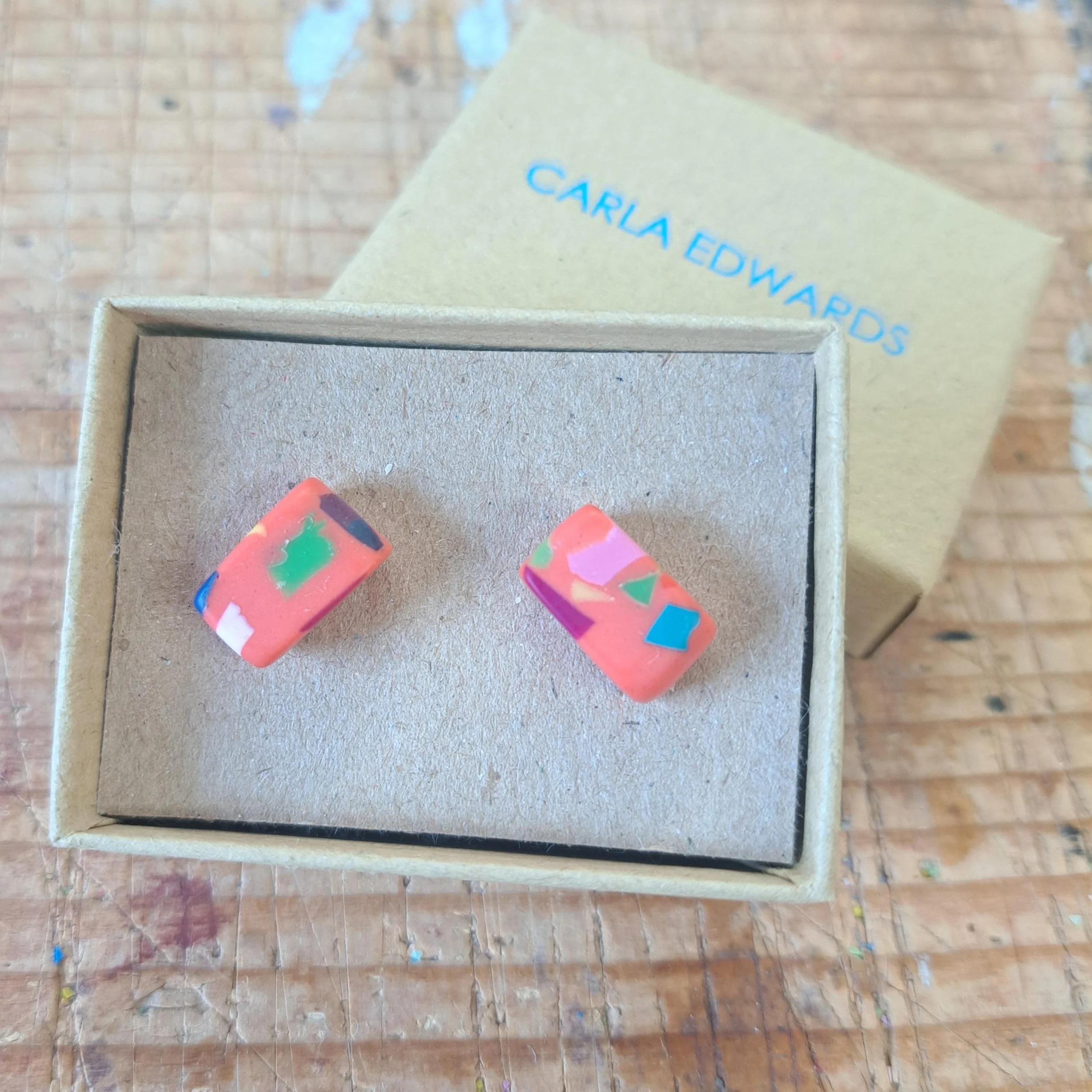 speckle earrings block studs oval coral1.jpg