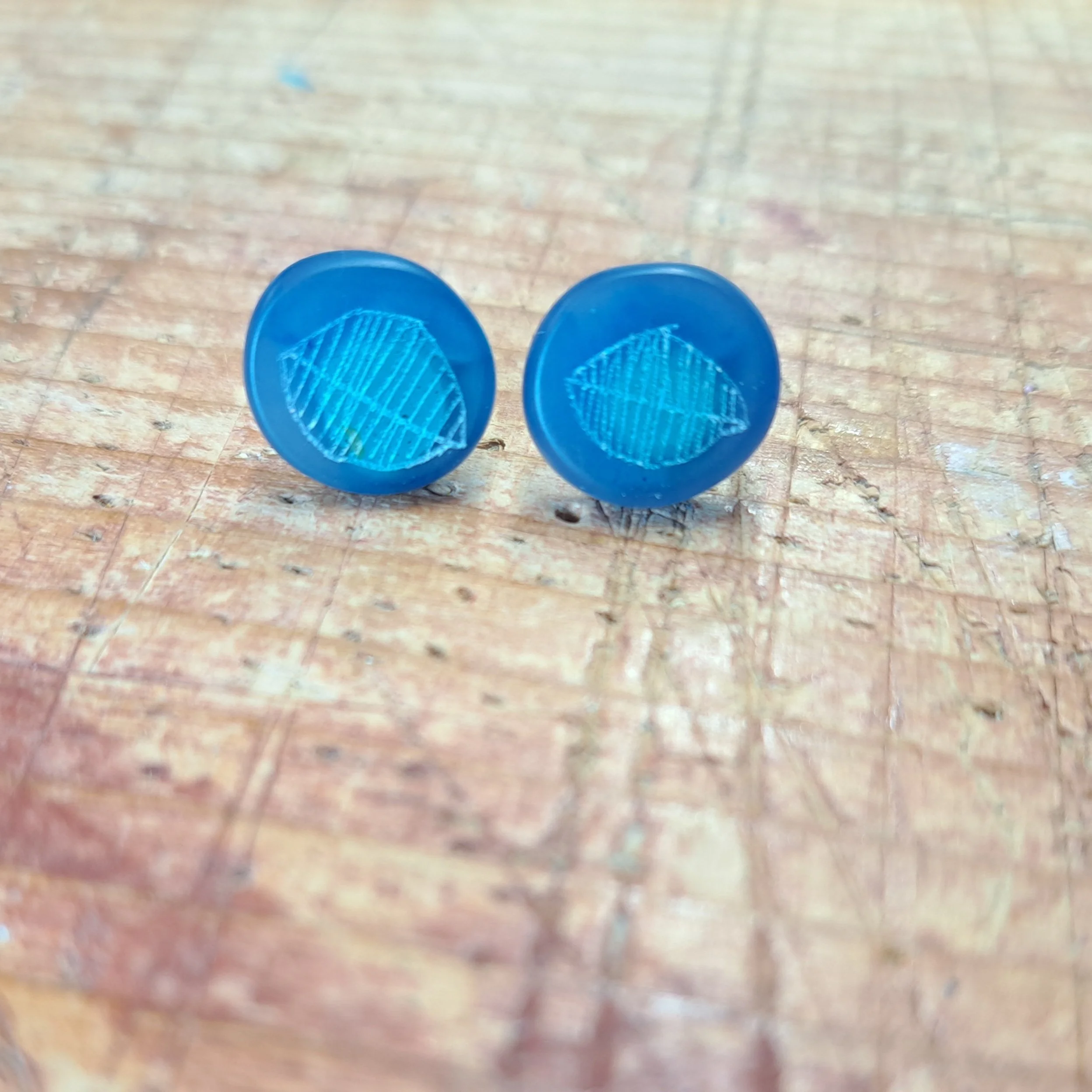 translucent teal mini round stud earrings