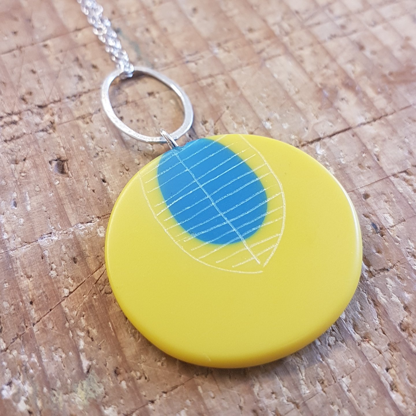yellow and blue extra large round pendant