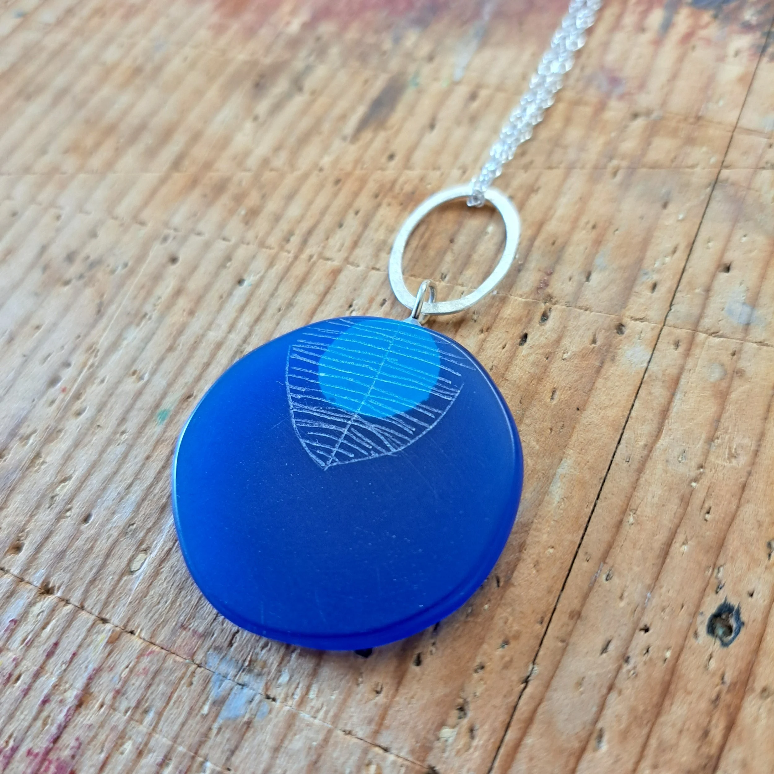 blue extra large round pendant