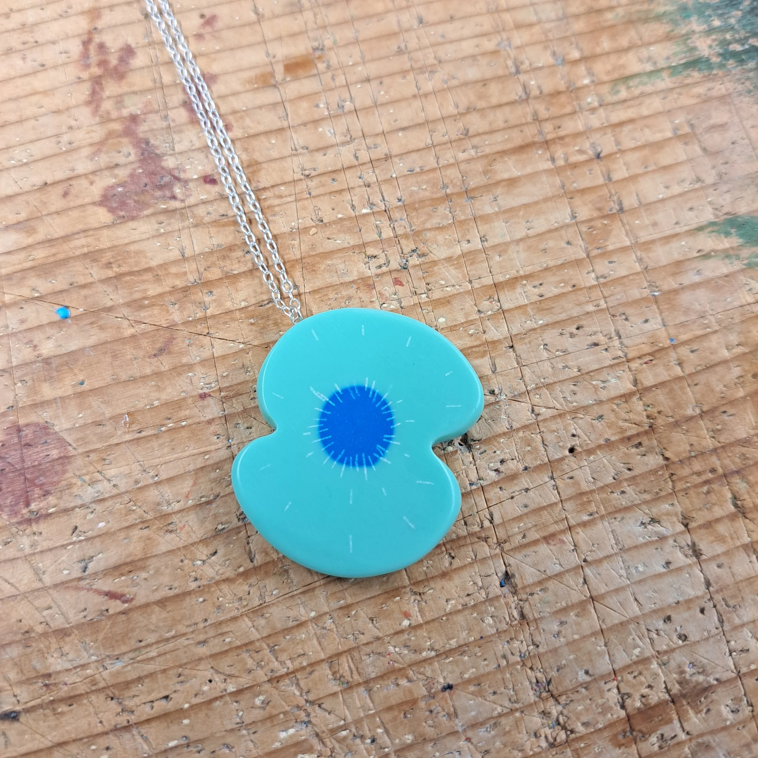 aqua small poppy necklace