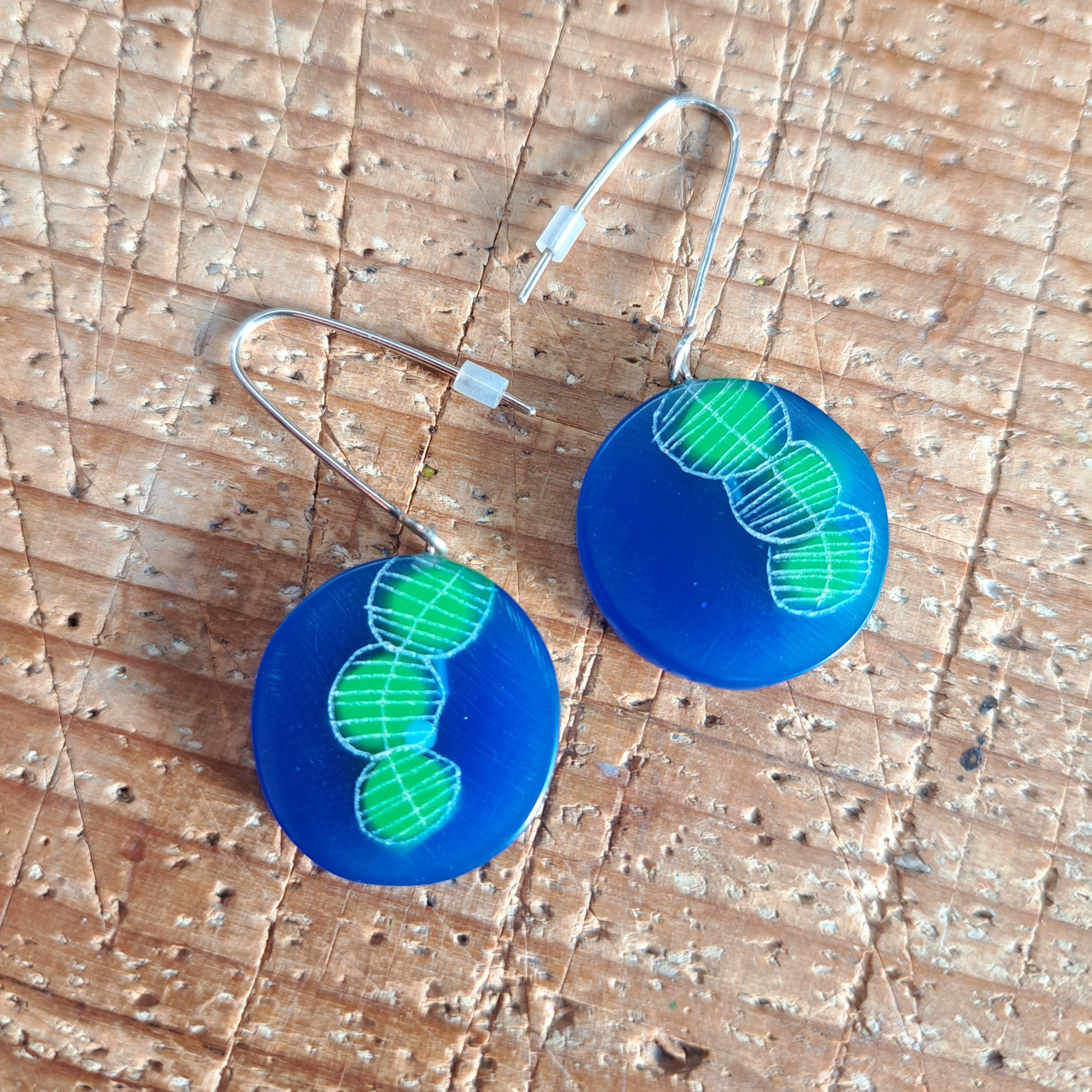 blue and green large drop earrings