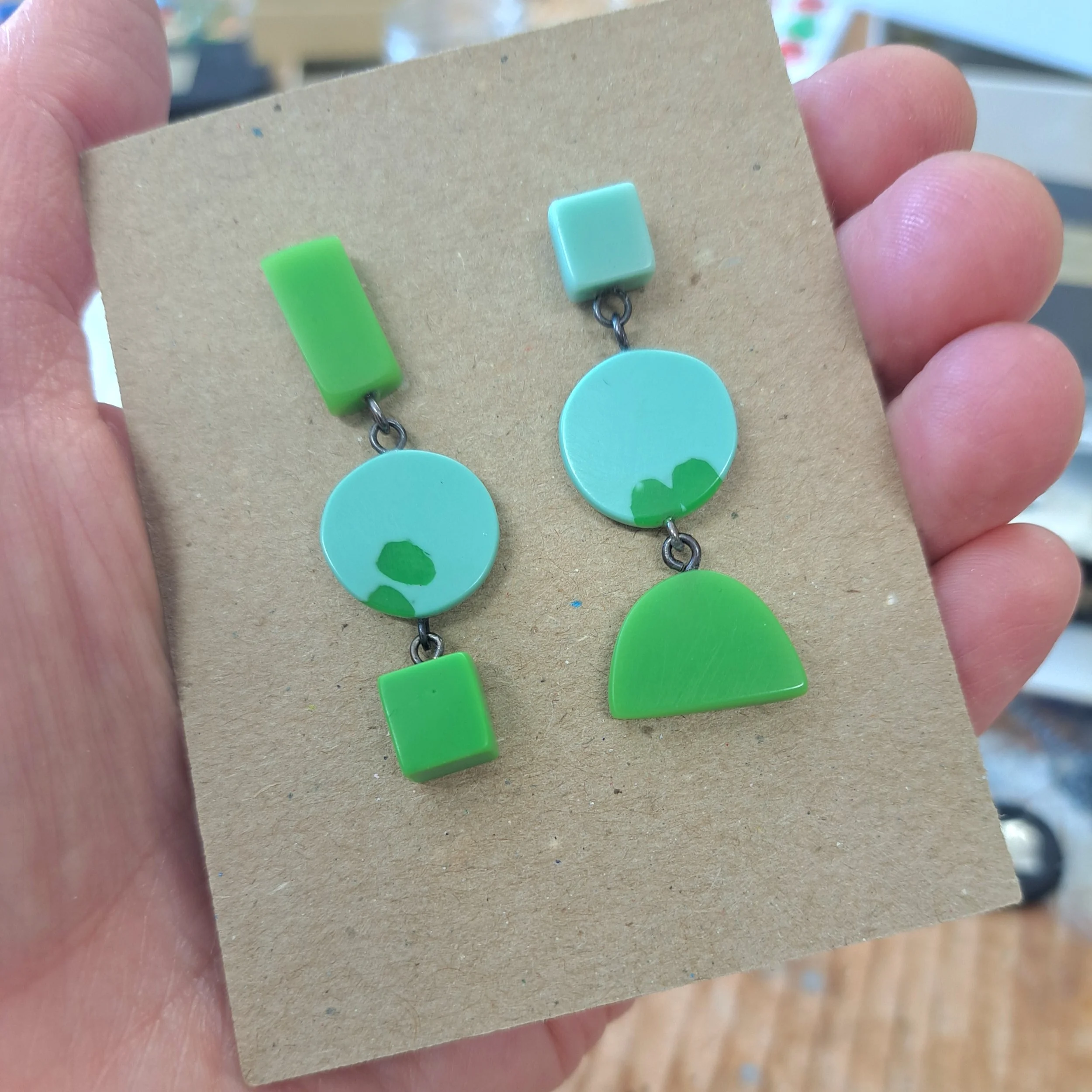 green and aqua small triple drops