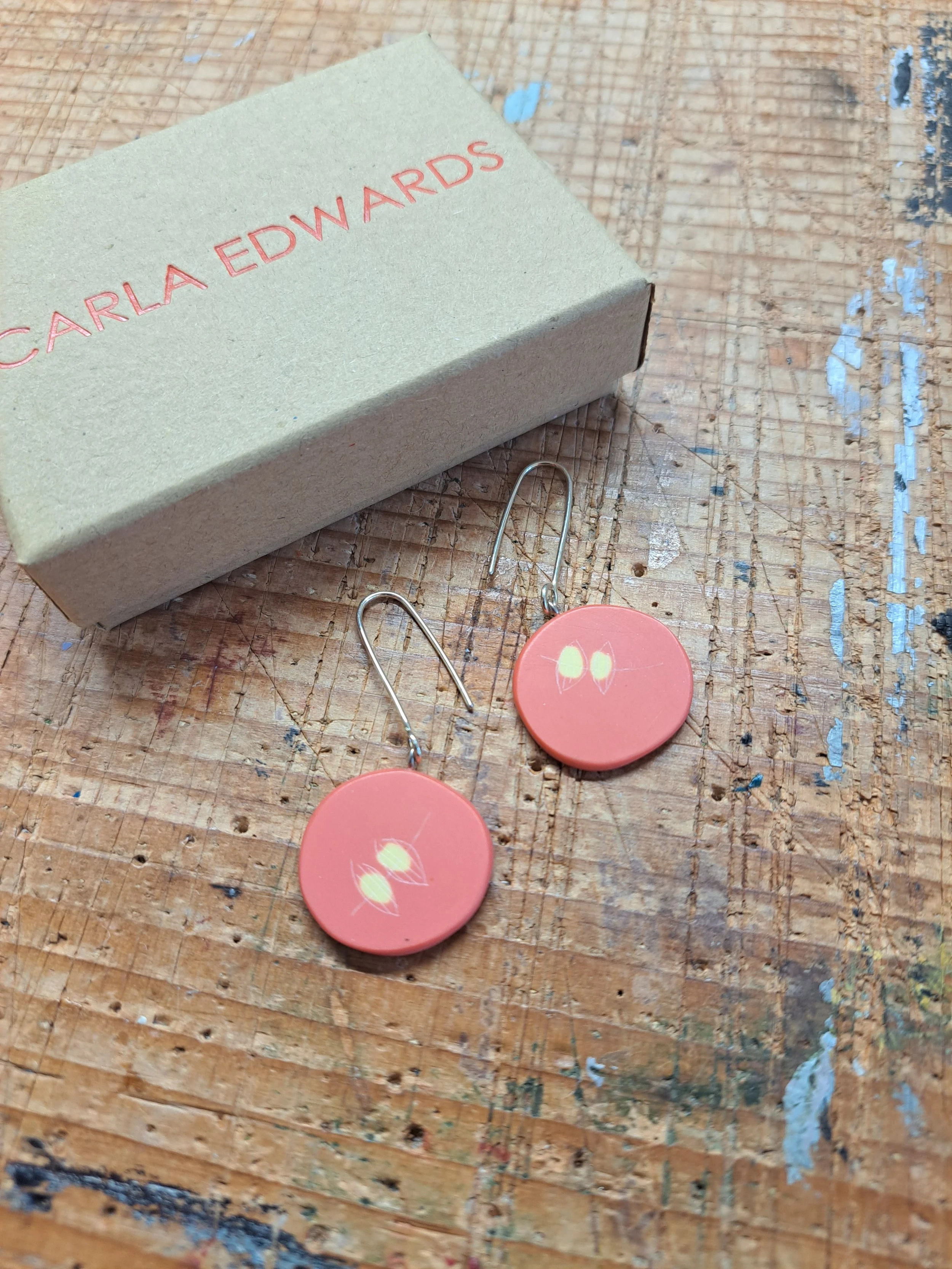 coral large round drop earrings