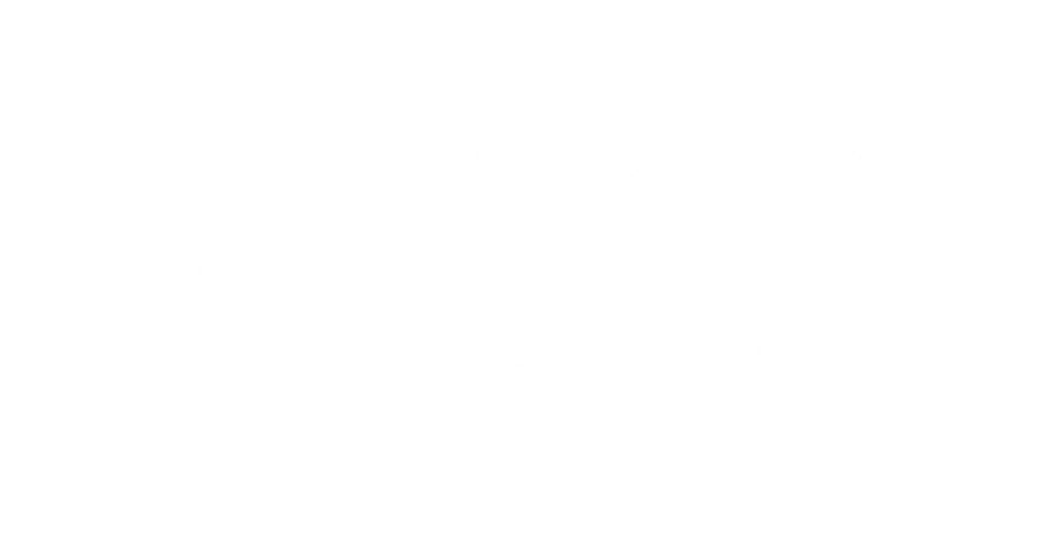 Text on black background reads 'The shape of change' in white handwritten font.