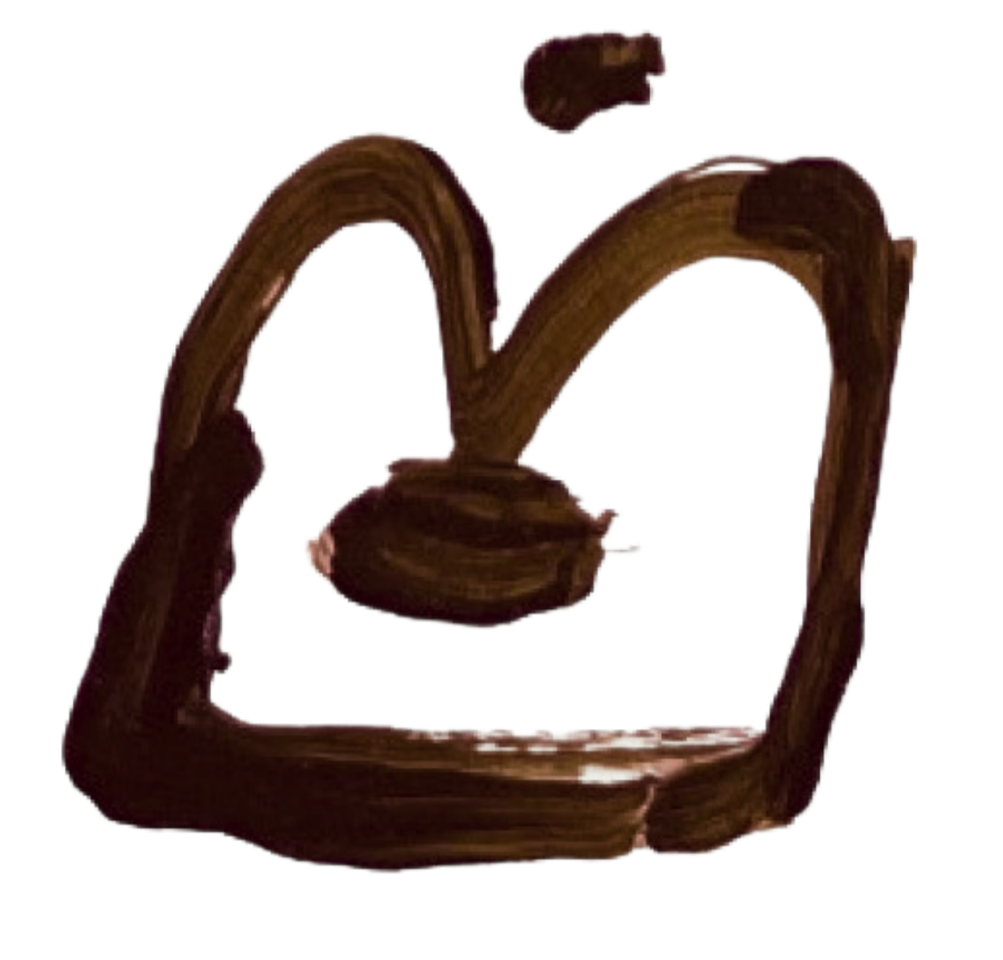 A heart shape made with chocolate syrup or similar dark brown syrup, with a small dollop of syrup above it.