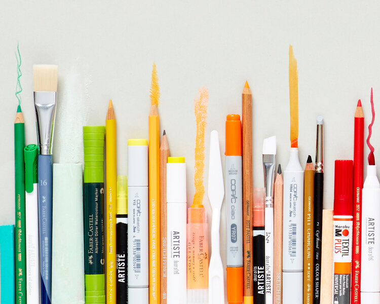 Art materials and products in a line