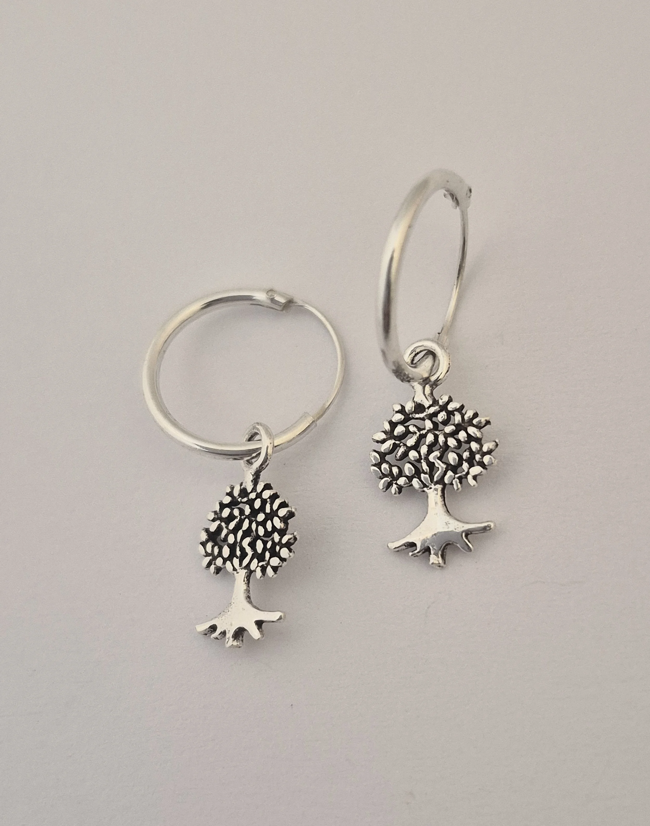 Sterling silver tree of life hoop earrings