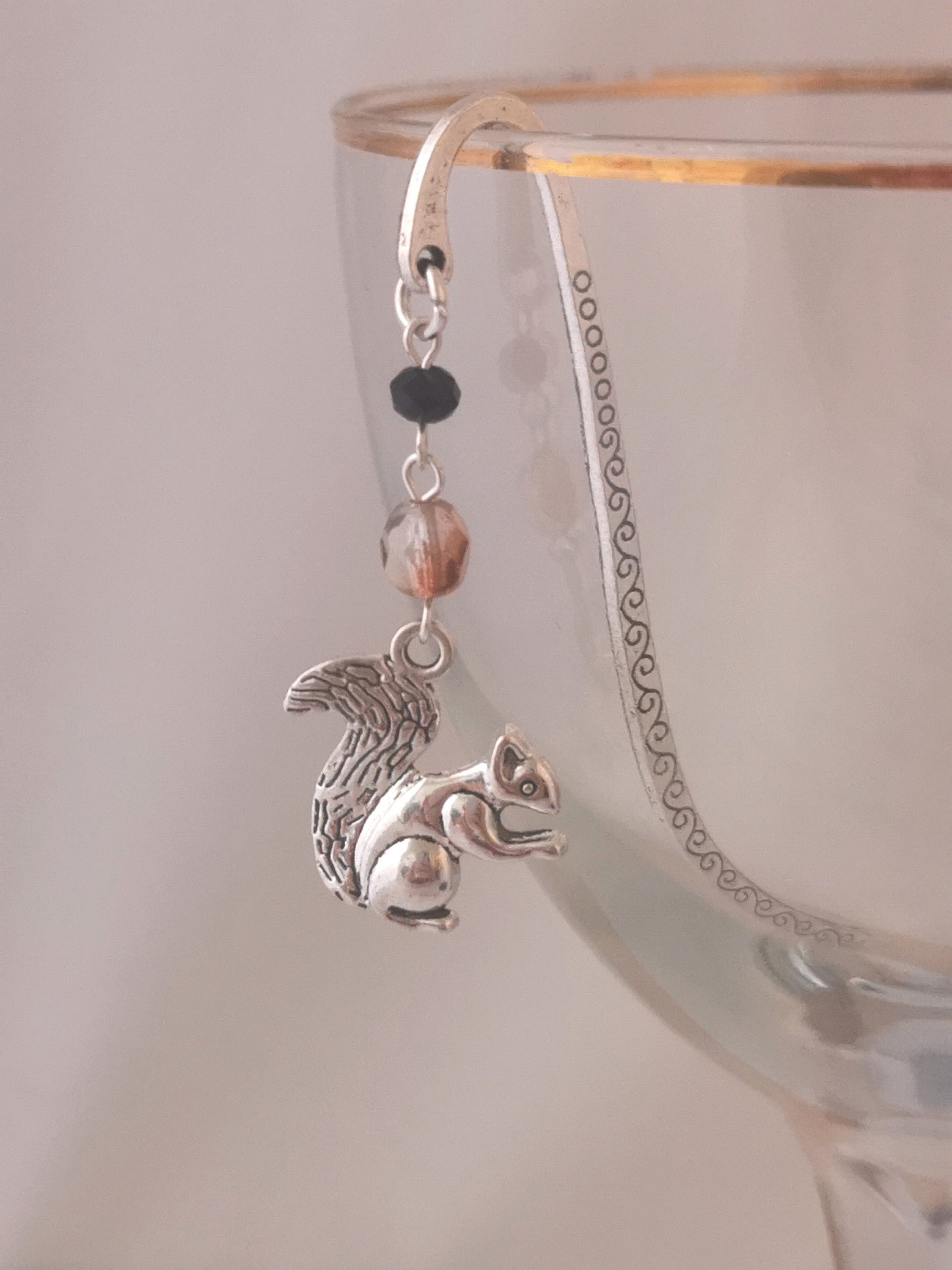 Cute squirrel bookmark. Silver and faceted glass squirrel bookmark.
