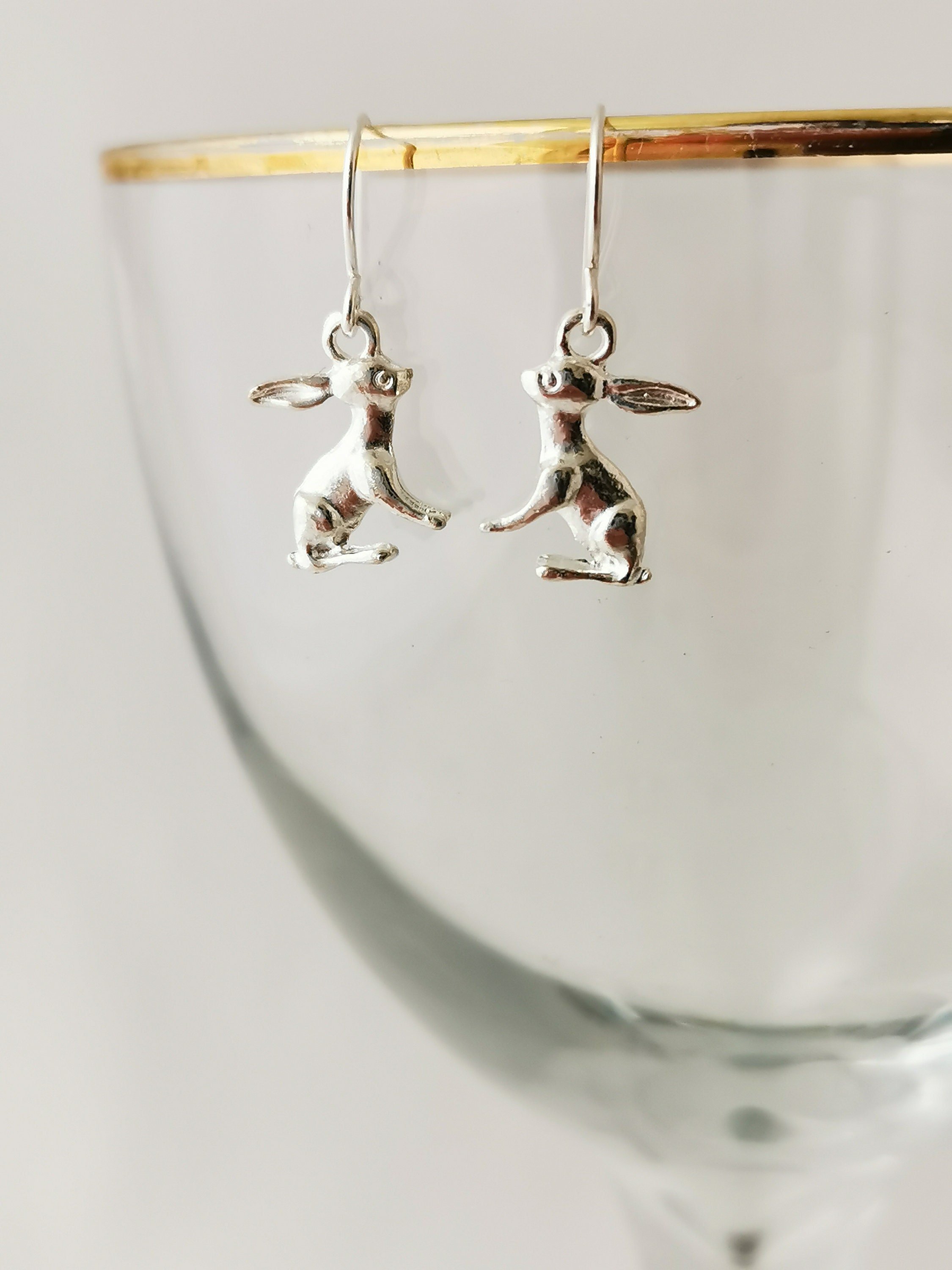 Silver hare earrings. Silver plated, nickel free and hypoallergenic