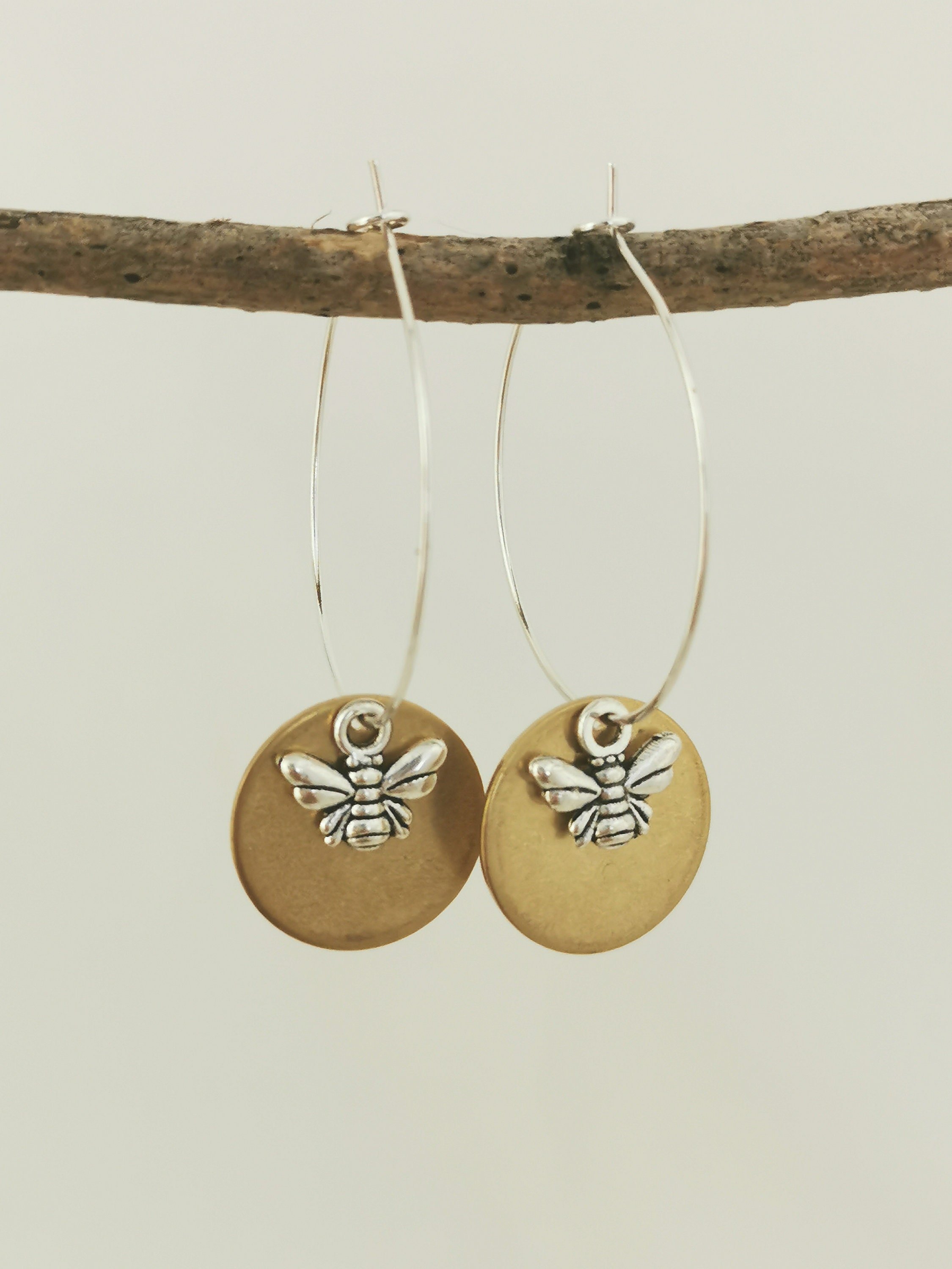 Bee earrings. Cute two tone bee hoop earrings
