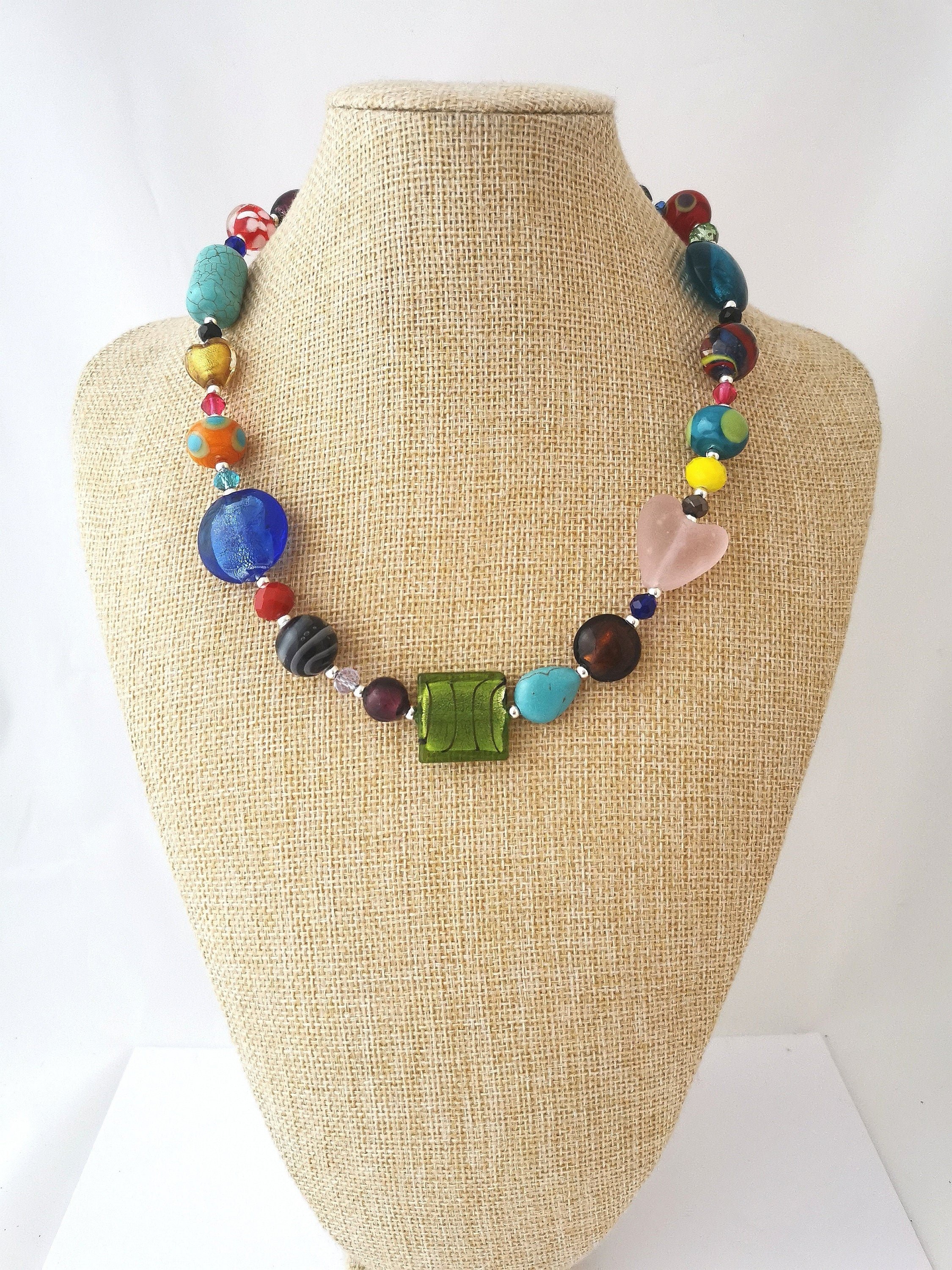 Triple Era Rainbow Beaded Necklace, Colorful Jewelry, Chunky statement –  Polka Dot Drawer