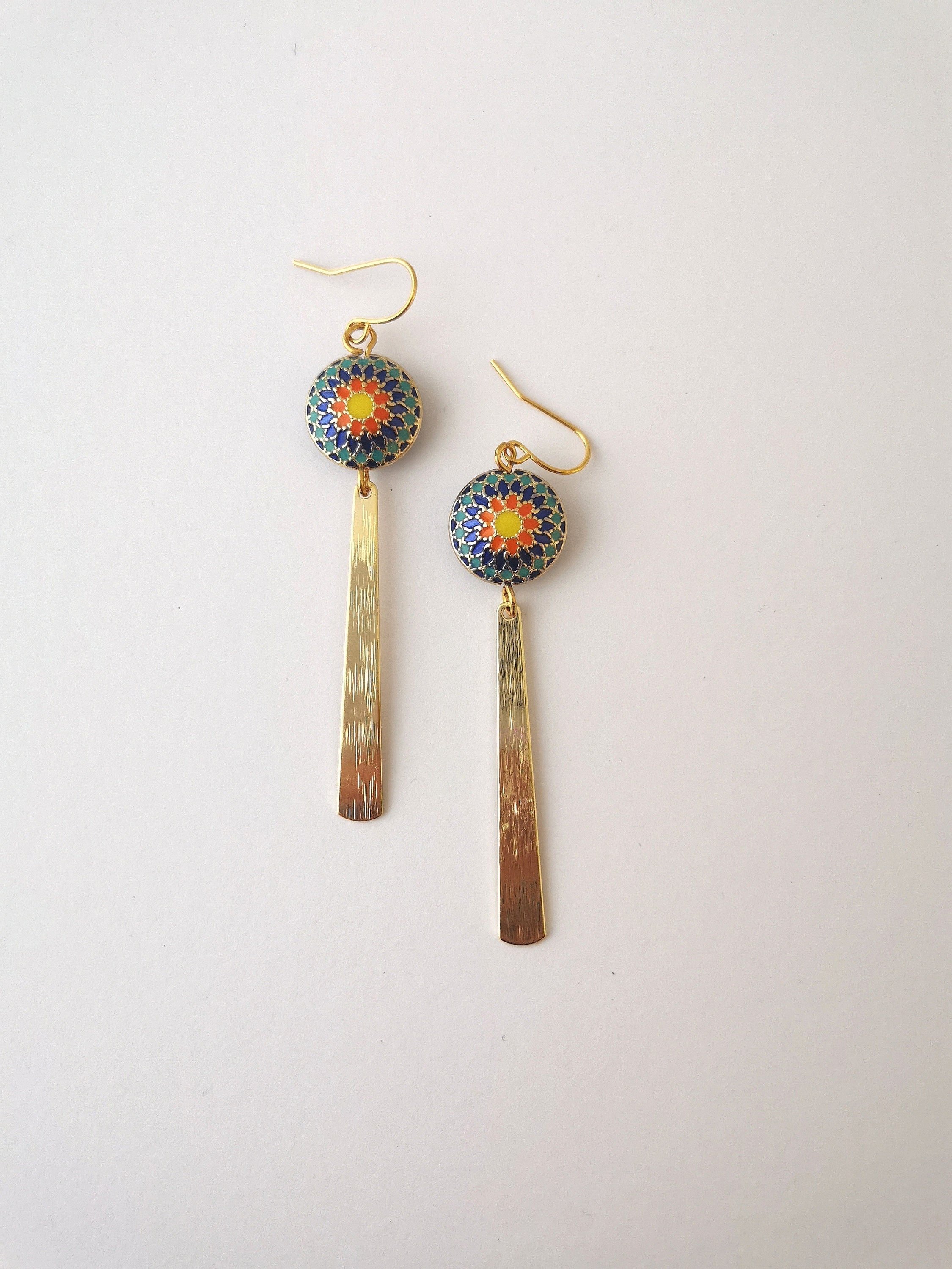 Colourful gold statement earrings
