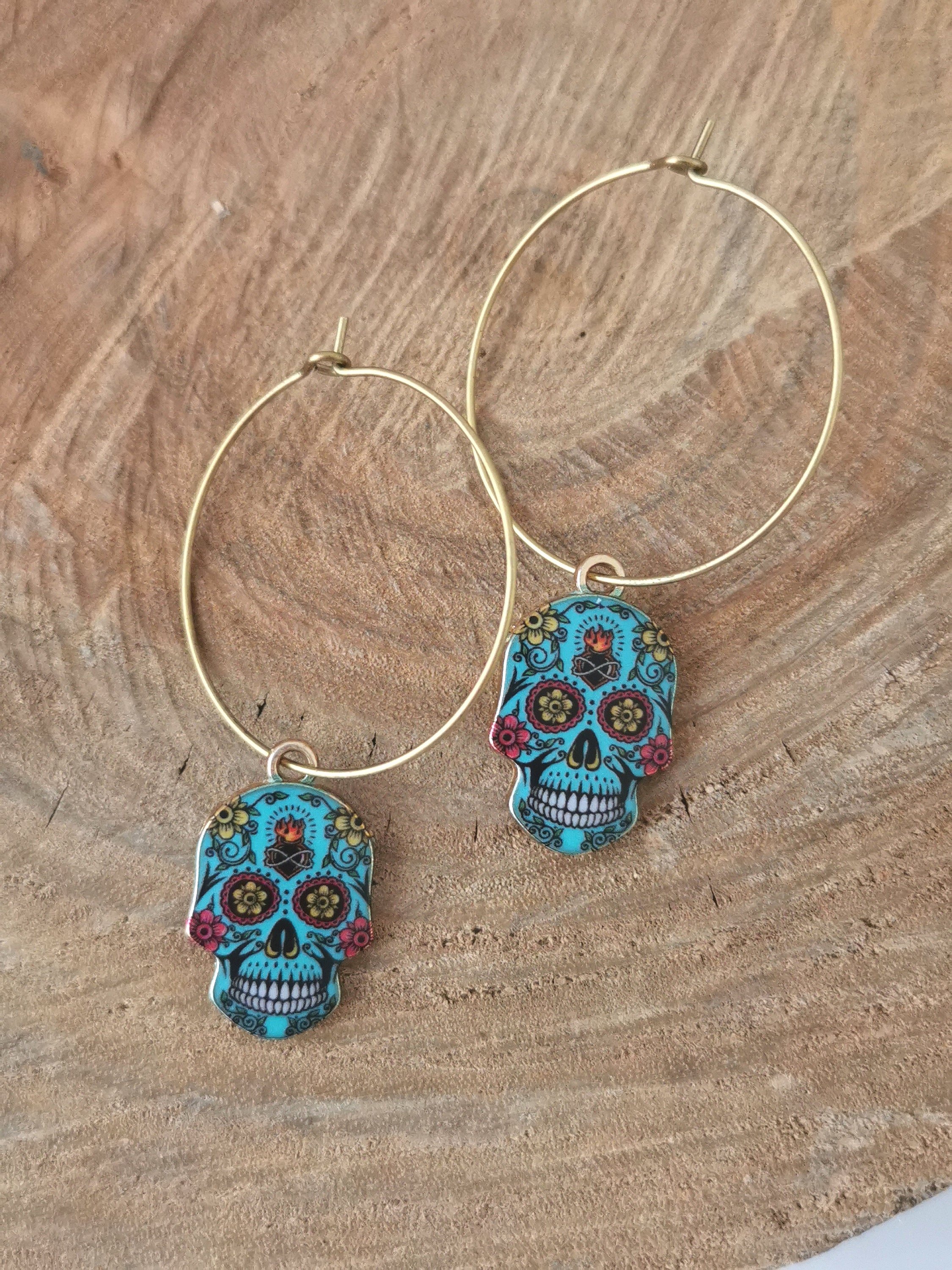 Mexican Sugar Skull Stud Earrings  Amano Studio Jewelry
