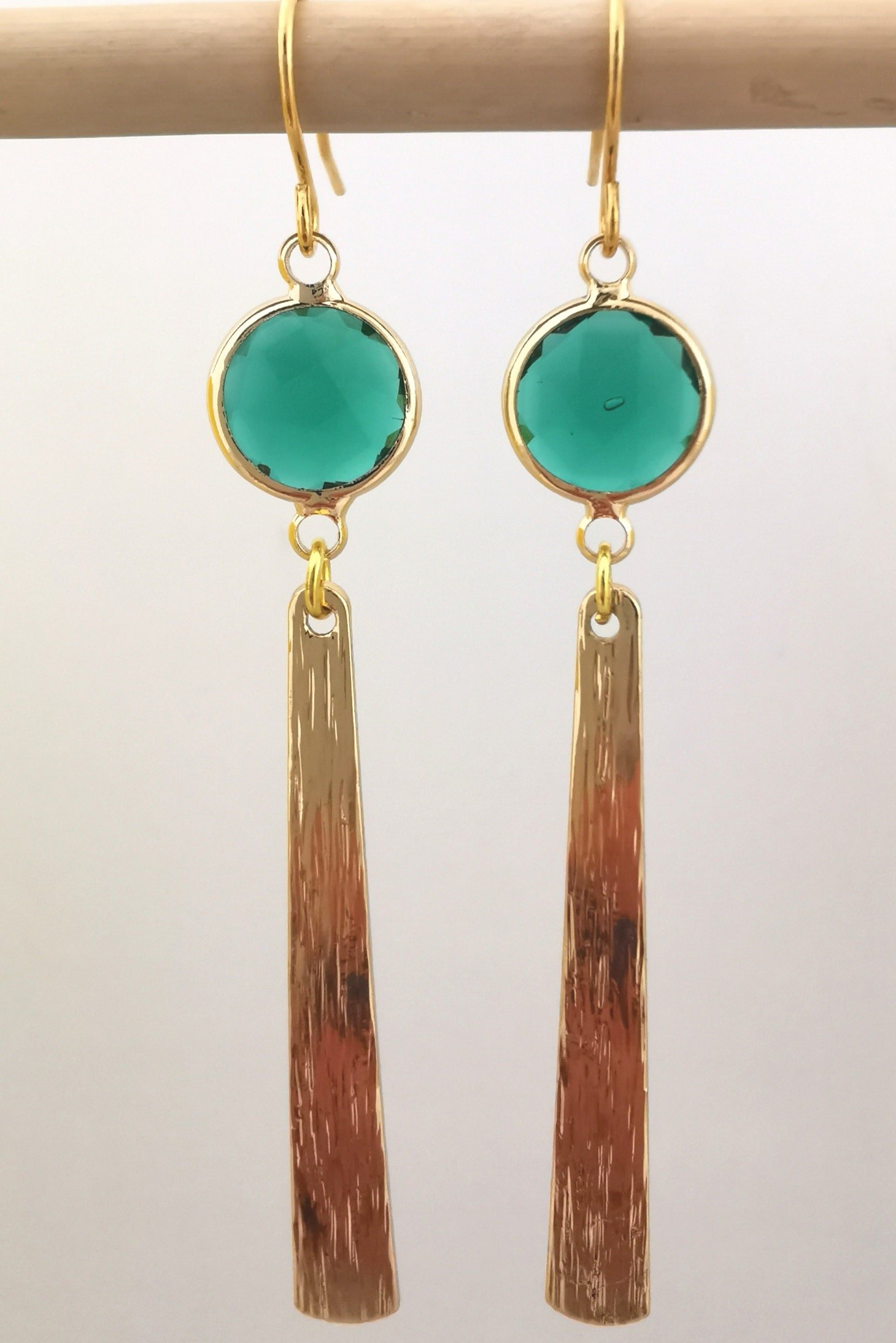 Gold and teal long earrings