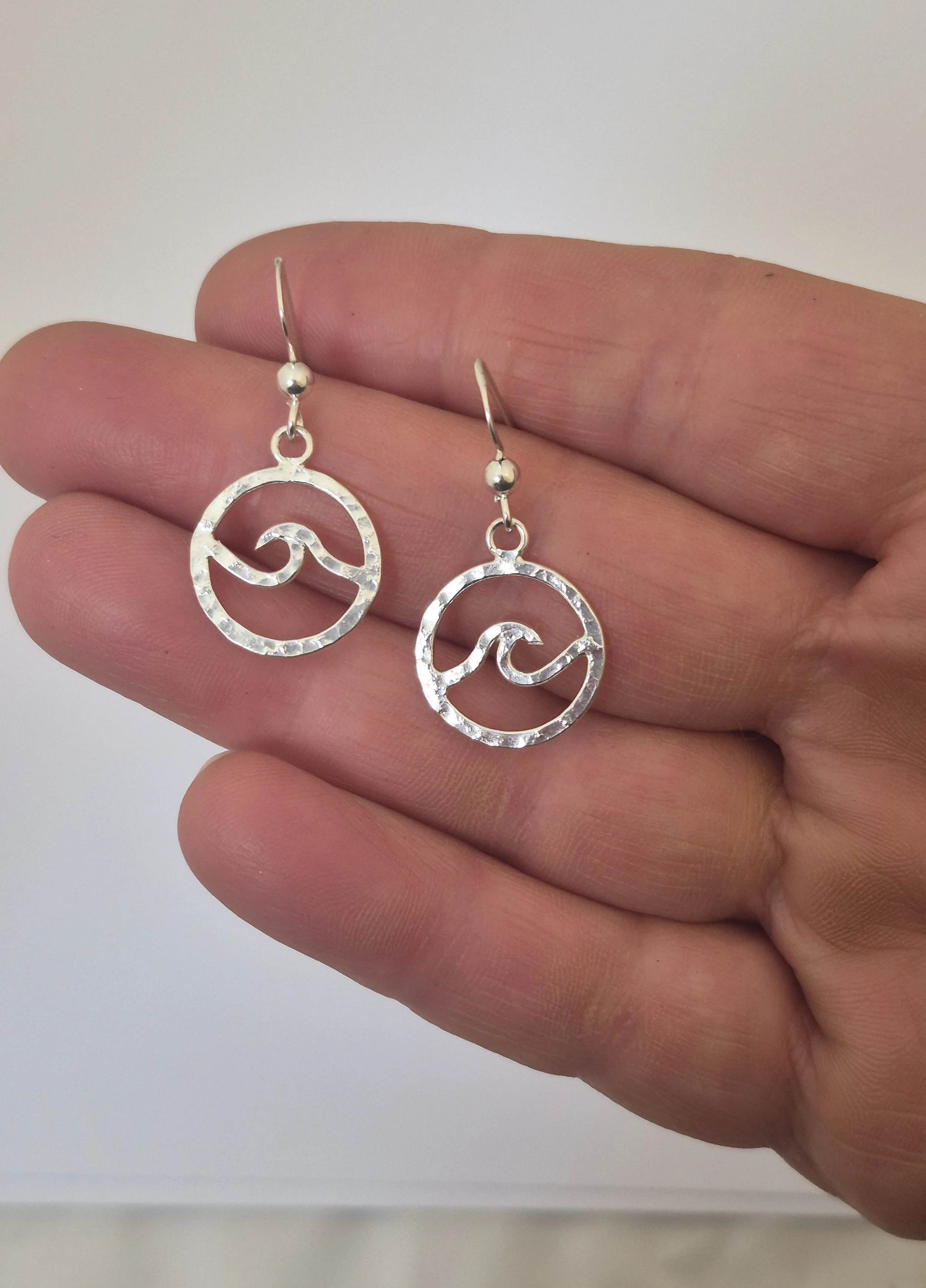 Hammered sterling silver wave earrings