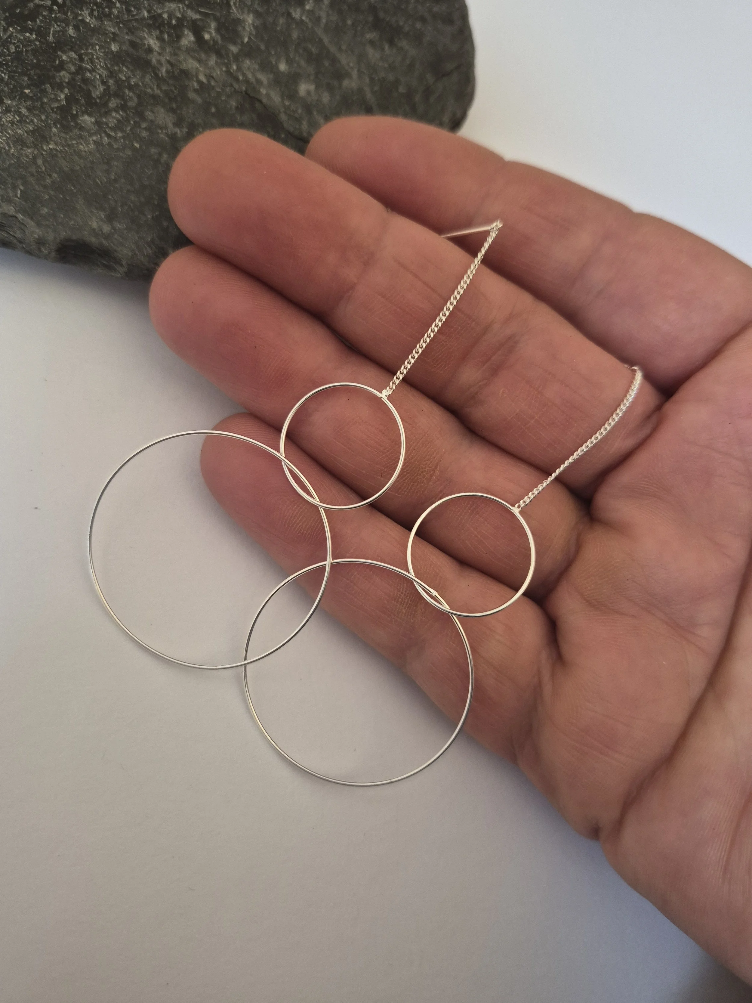 Sterling silver double circle earrings, ear threader style