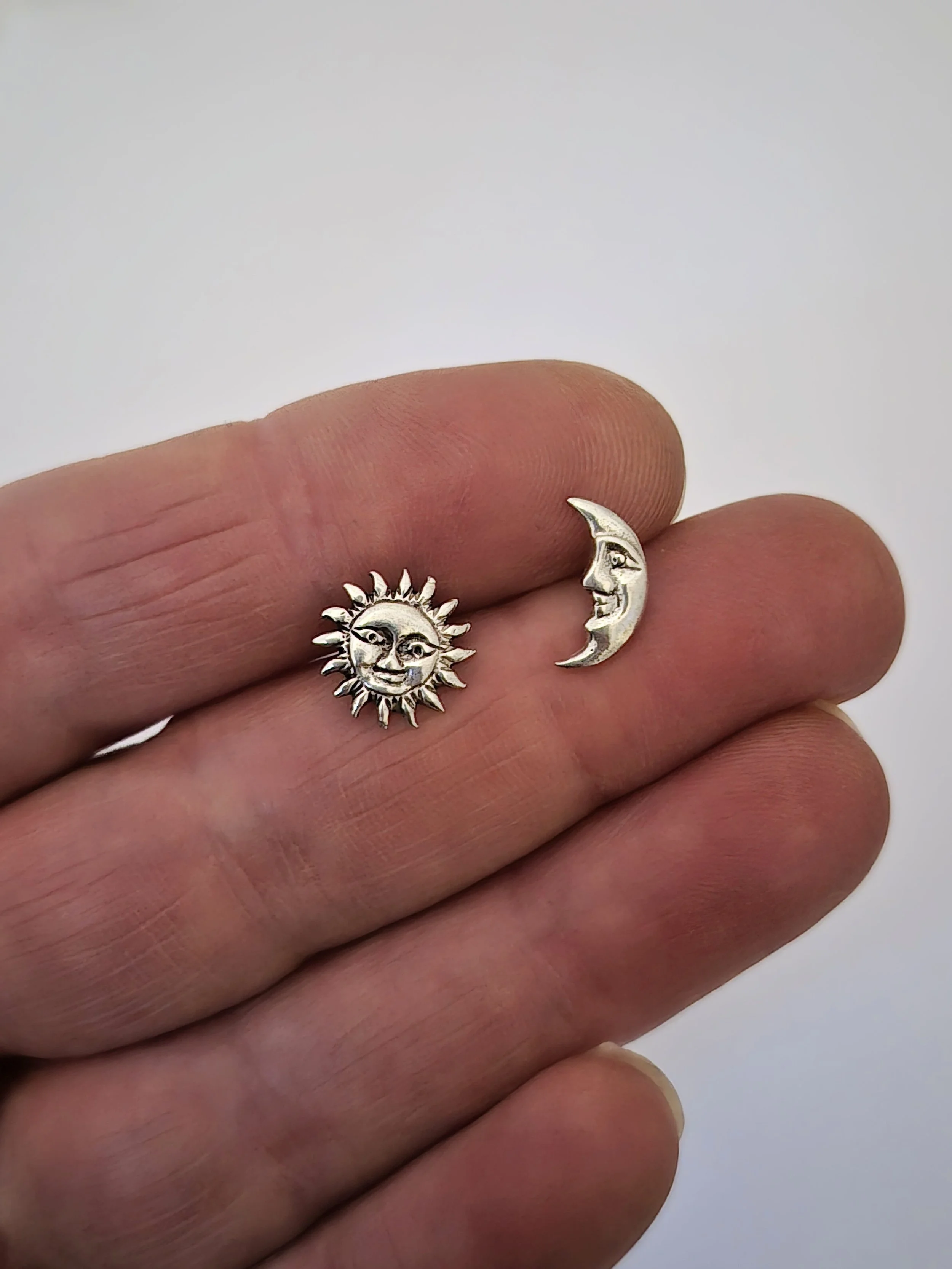 Sun and Moon sterling silver stud earrings