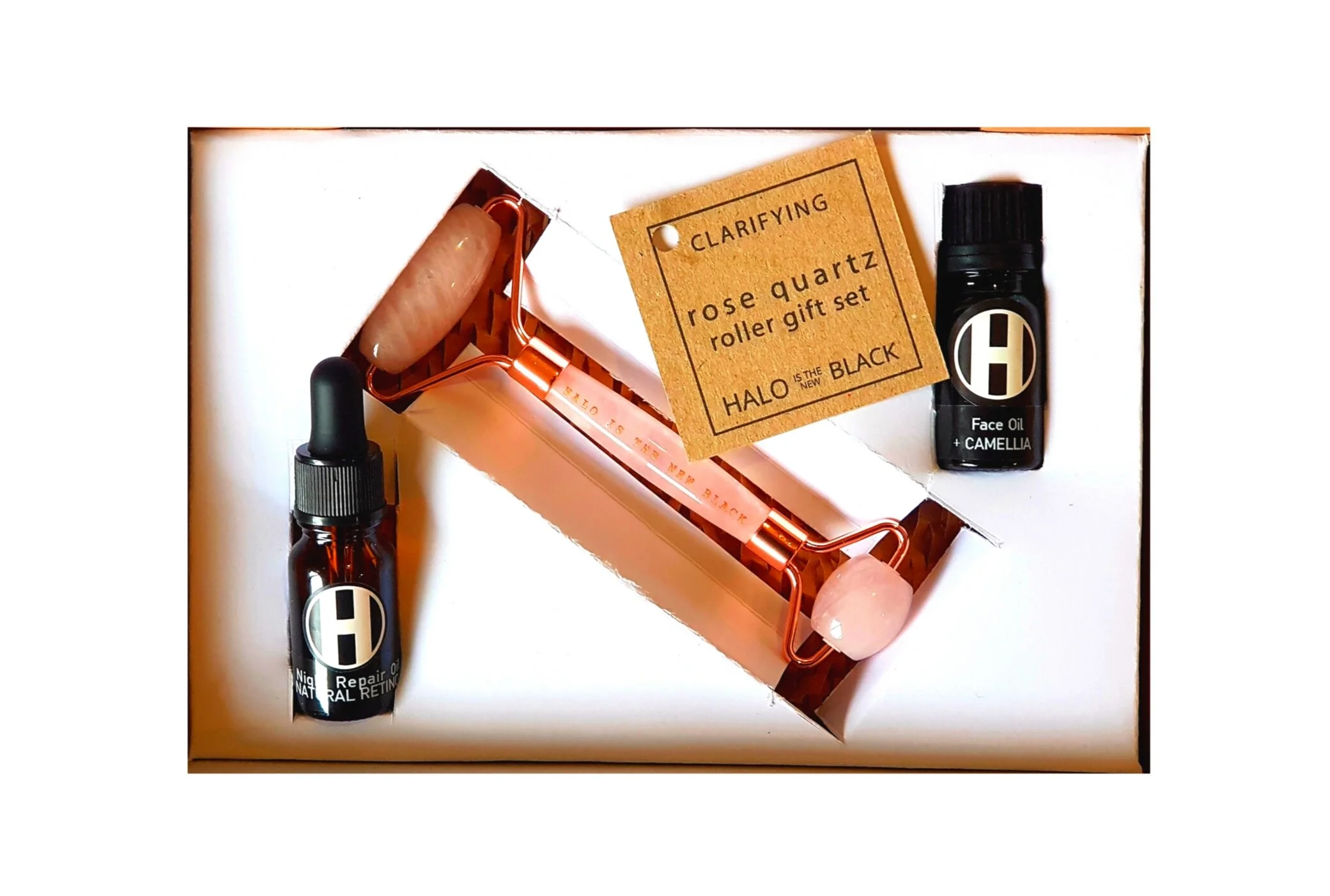 Rose Quartz Face Roller Deluxe Pack + Two Face Oils with Retinol and Camellia