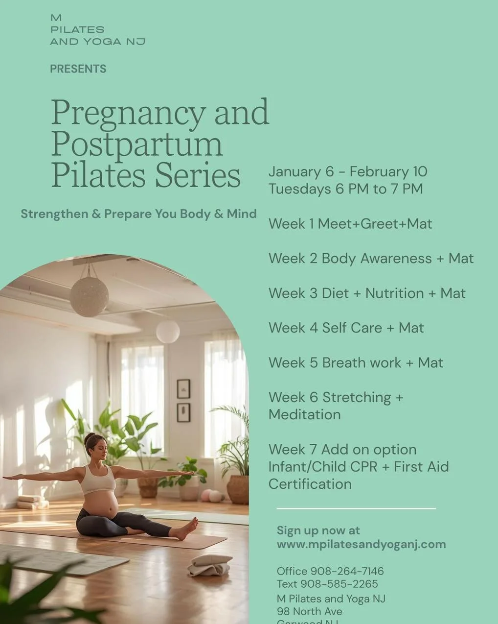 Pregnancy &amp; Postpartum Pilates + Wellness Workshop
A six-week series designed to support strength, recovery, and connection through every stage of motherhood.
📅 Starts January 6
🕕 Every Tuesday | 6:00 PM &ndash; 7:00 PM
📍 M Pilates And Yoga, B