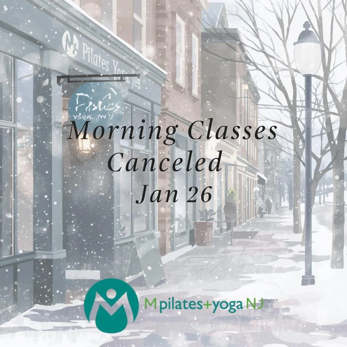 ❄️ Weather Update ❄️
Morning classes at M Pilates And Yoga NJ are canceled for Monday, January 26 due to icy weather conditions.
Please check Walla for updates on afternoon and evening classes as the weather improves.
Stay safe and warm! 💙
&mdash; T