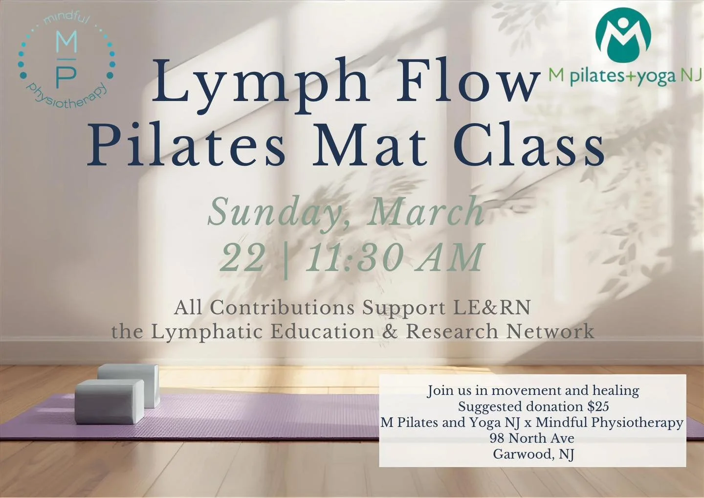 Every March our studio celebrates Joseph Pilates Mat exercises  with March MATness and March is national lymphedema awareness month. So what better way to recognize both than to join us for a Donation-Based Lymph Flow Pilates Mat Class!
🗓 Sunday, Ma