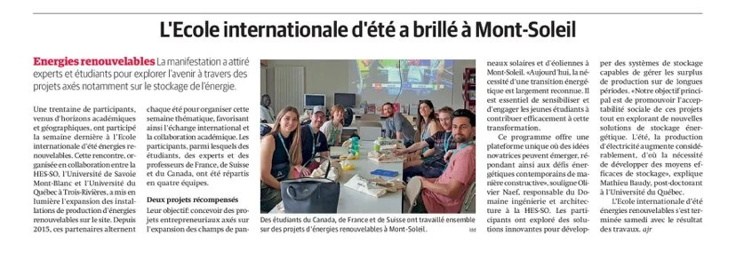L'école internationale d'été a brillé à Mont-Soleil