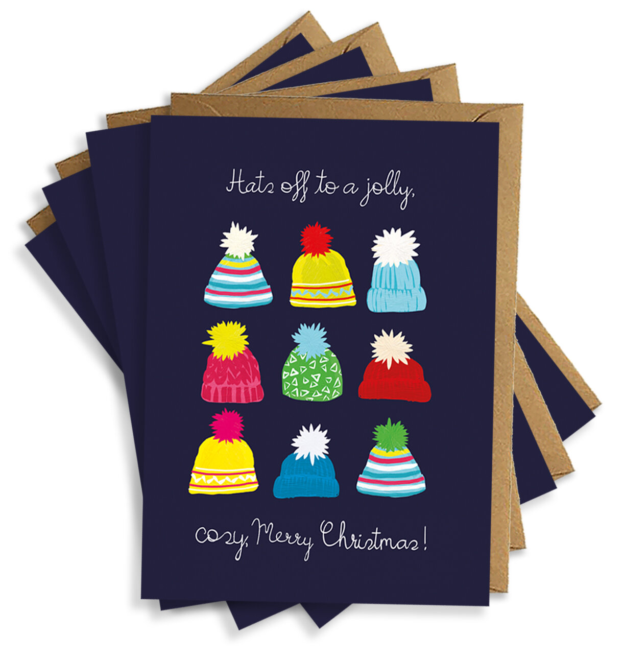 Christmas Card Bundle of 4, 8 or 12, Cute Wooly Hat Xmas Cards