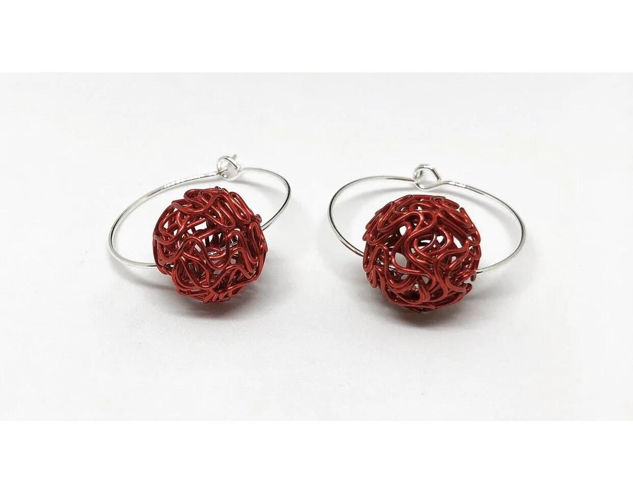 Red Wire Hoop Earrings