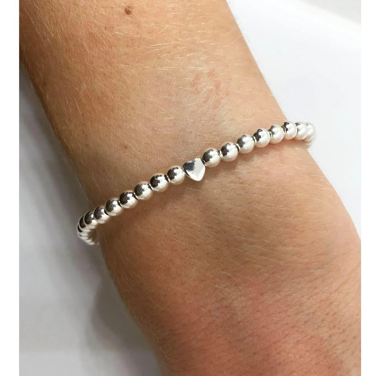 Sterling Silver Beaded Heart Bracelet